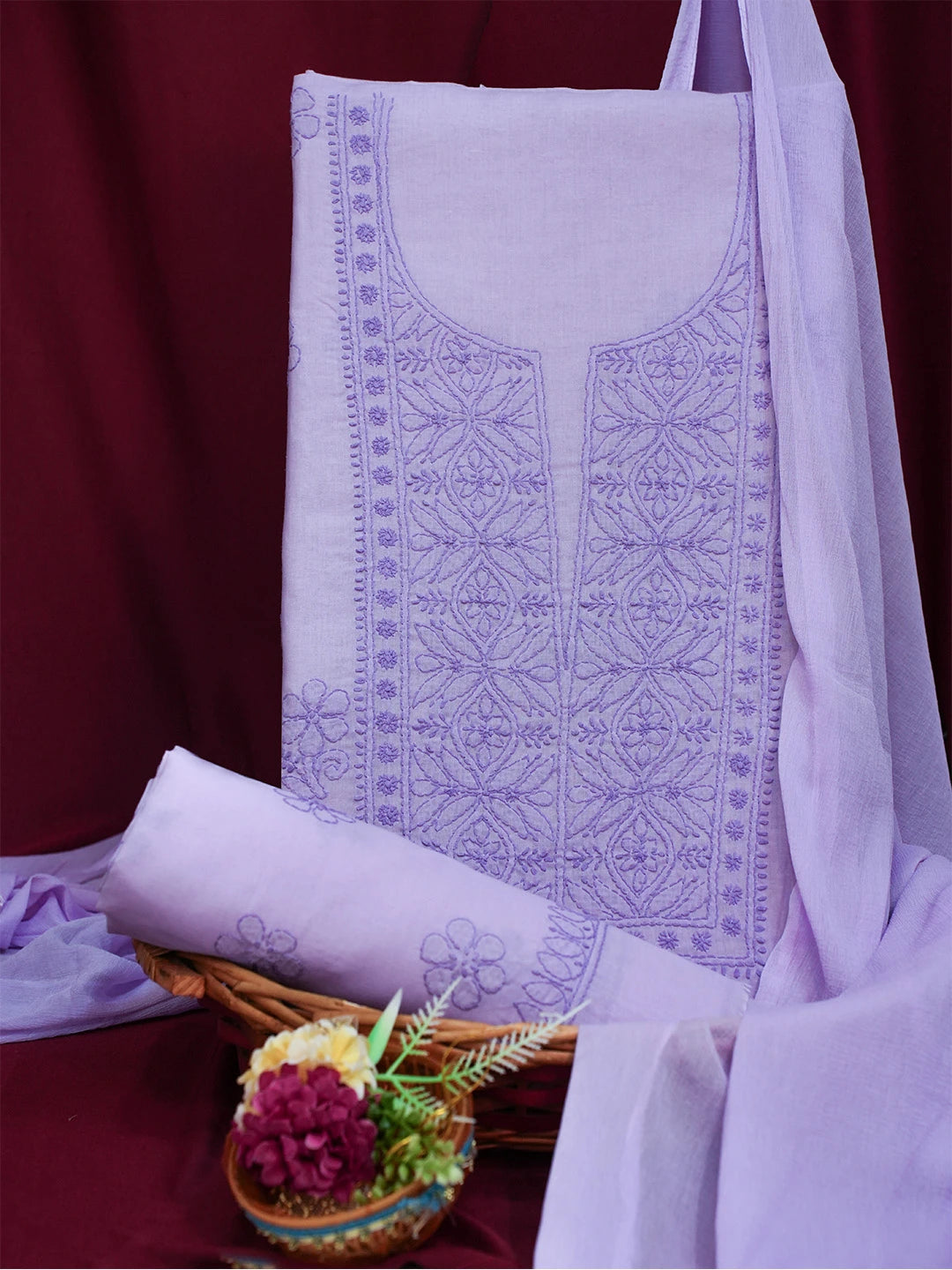 Ada Hand Embroidered Mauve Cotton Lucknowi Chikankari Unstitched Suit Piece 01A690660