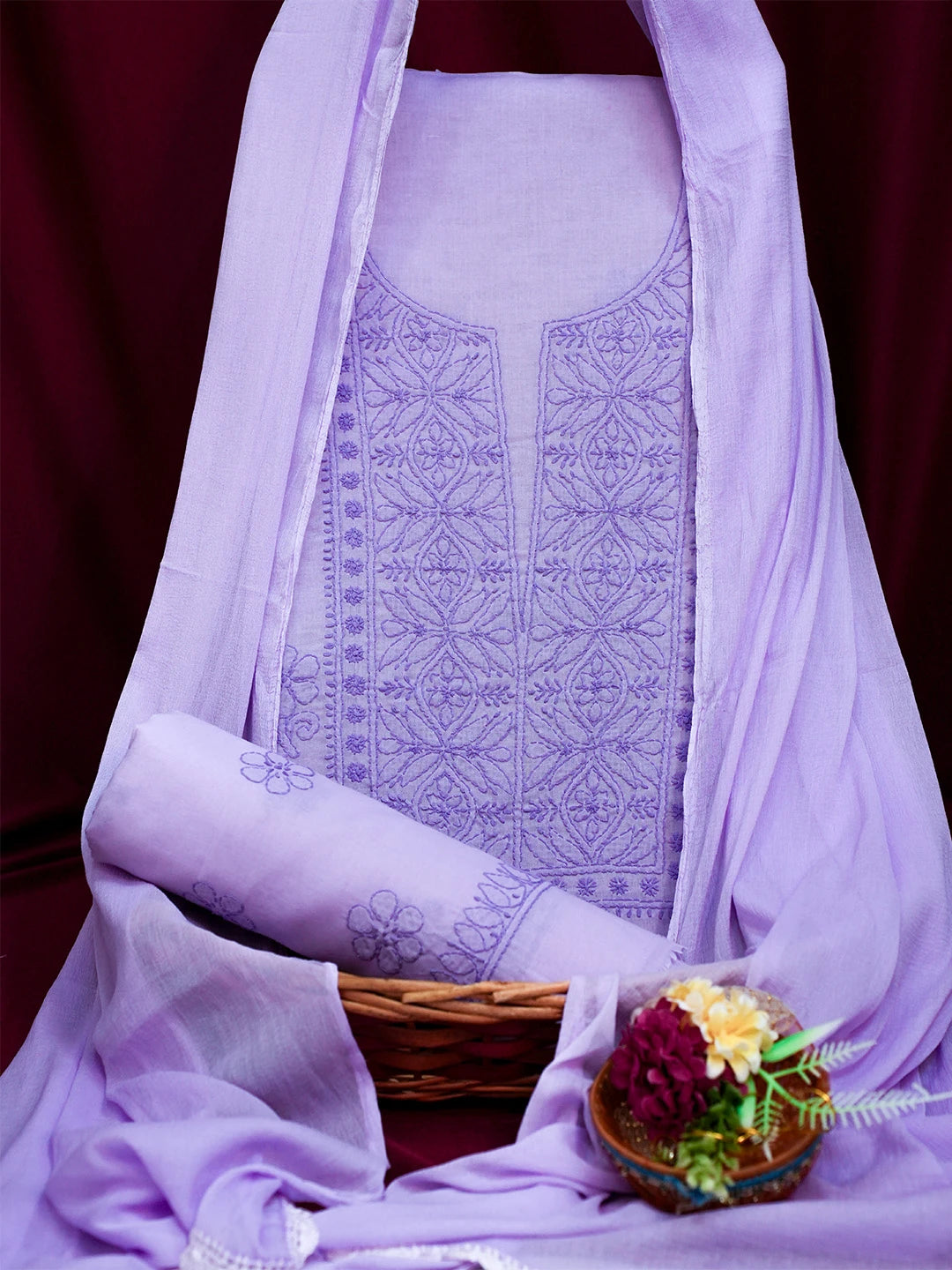 Ada Hand Embroidered Mauve Cotton Lucknowi Chikankari Unstitched Suit Piece 01A690660