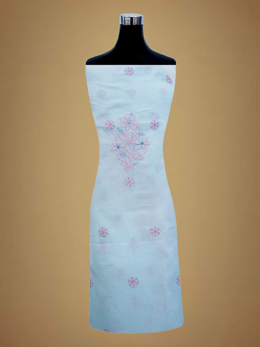 Ada Hand Embroidered Blue Cotton Lucknowi Chikankari Unstitched Suit Piece 01A690654