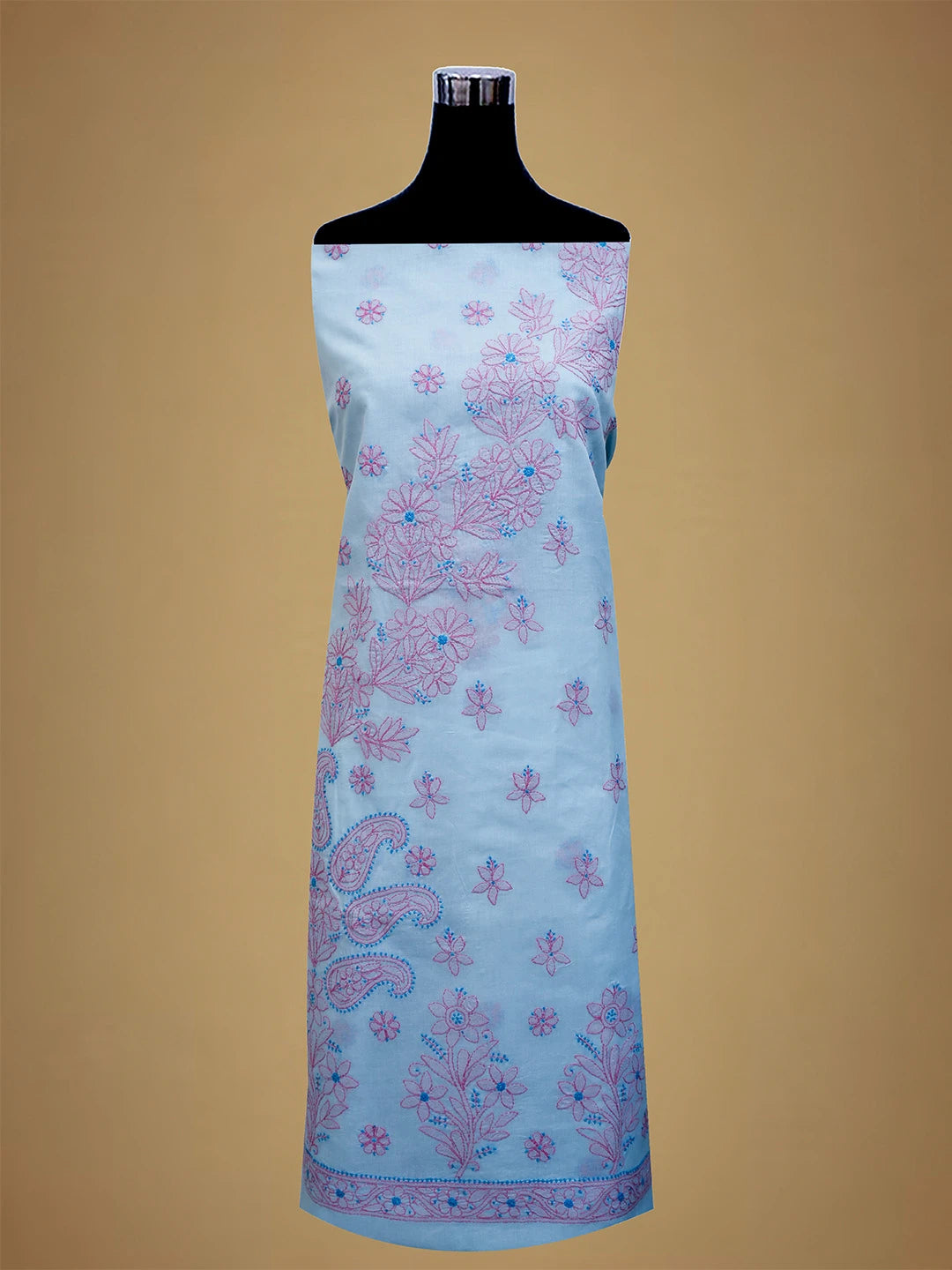Ada Hand Embroidered Blue Cotton Lucknowi Chikankari Unstitched Suit Piece 01A690654