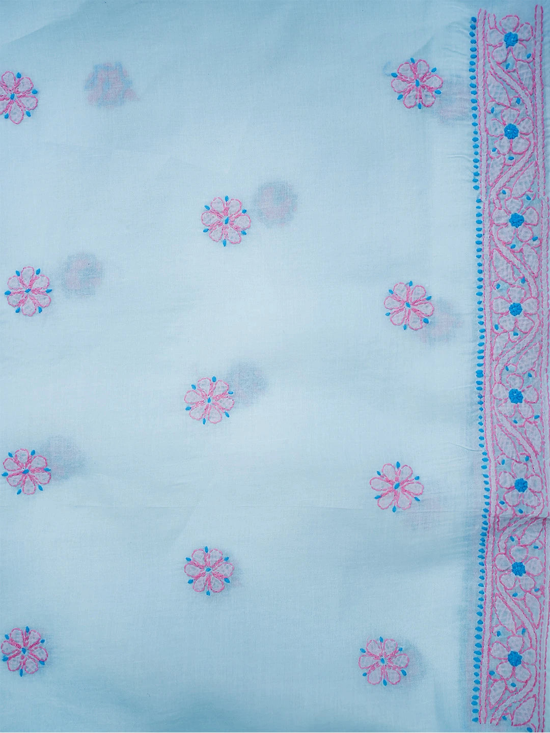 Ada Hand Embroidered Blue Cotton Lucknowi Chikankari Unstitched Suit Piece 01A690654