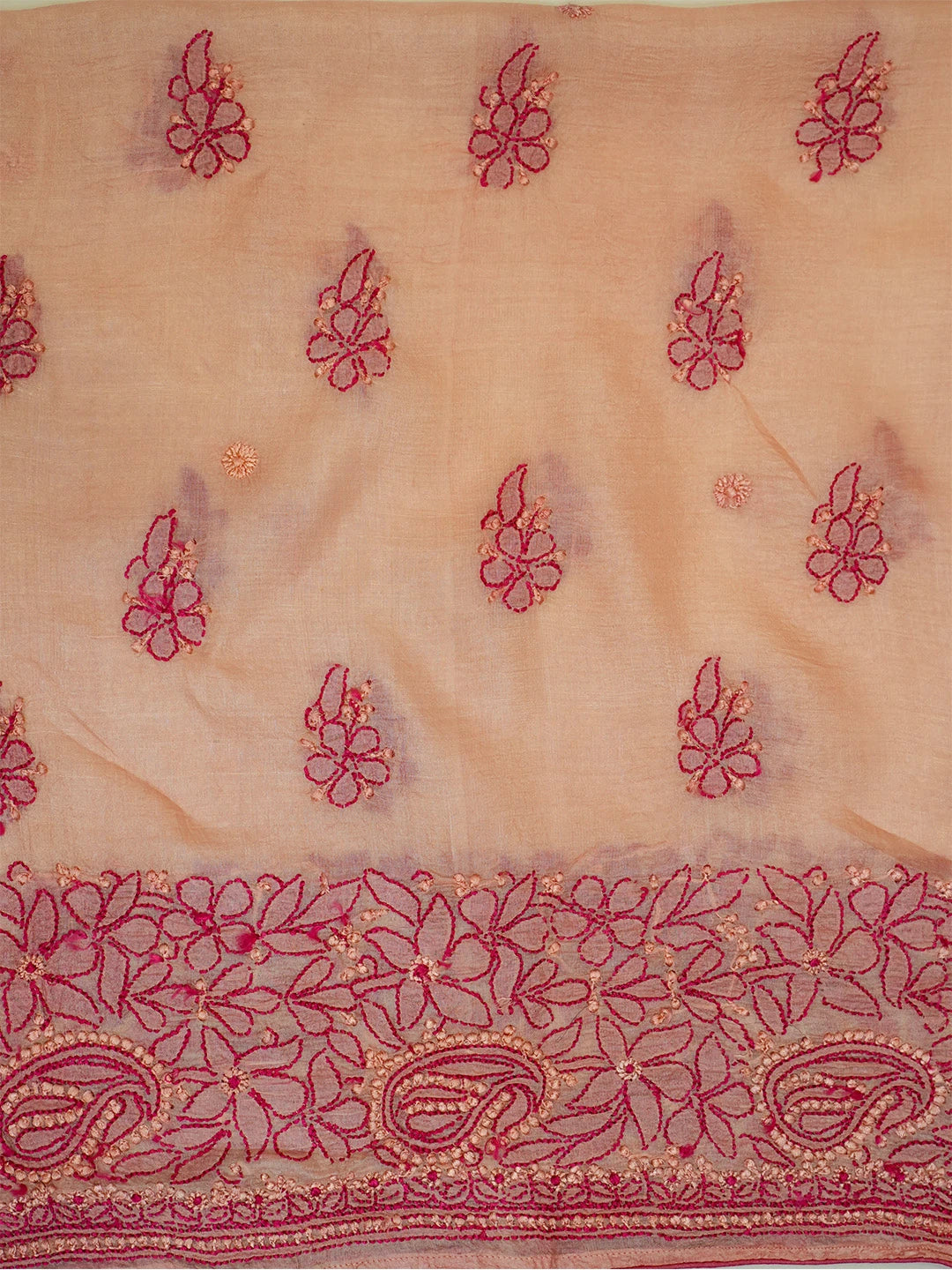 Ada Hand Embroidered Dusty Peach Silk Lucknowi Chikankari Unstitched Suit Piece 01A691893