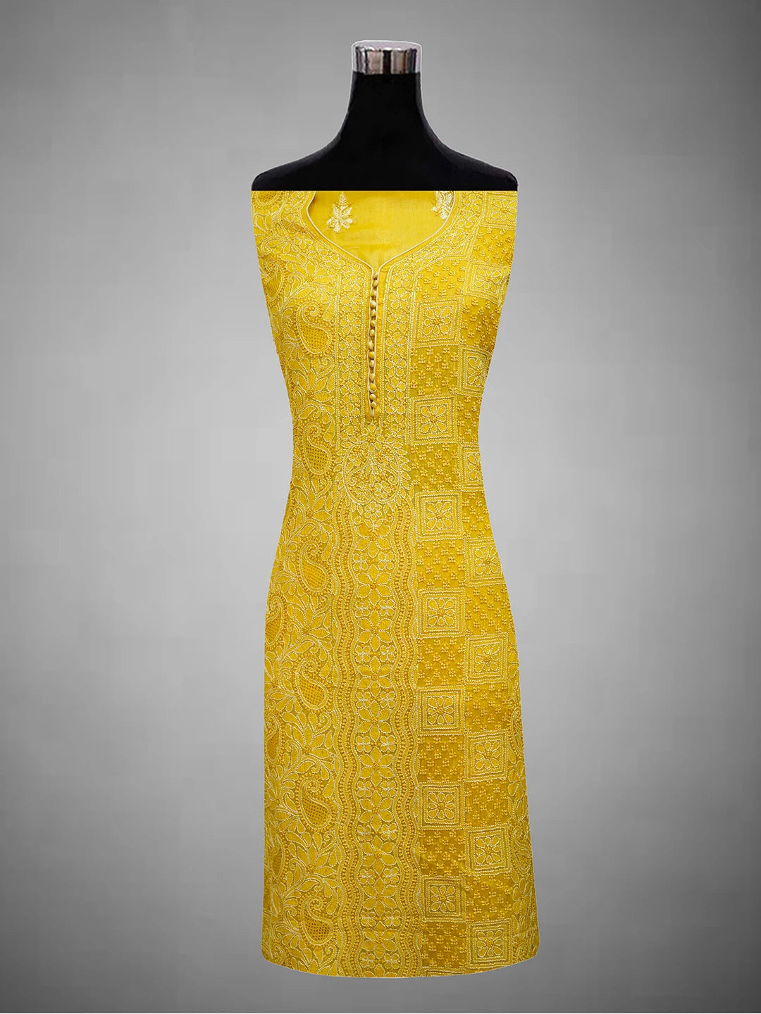 Ada Hand Embroidered Yellow Silk Lucknowi Chikankari Unstitched Suit Piece 01A691871