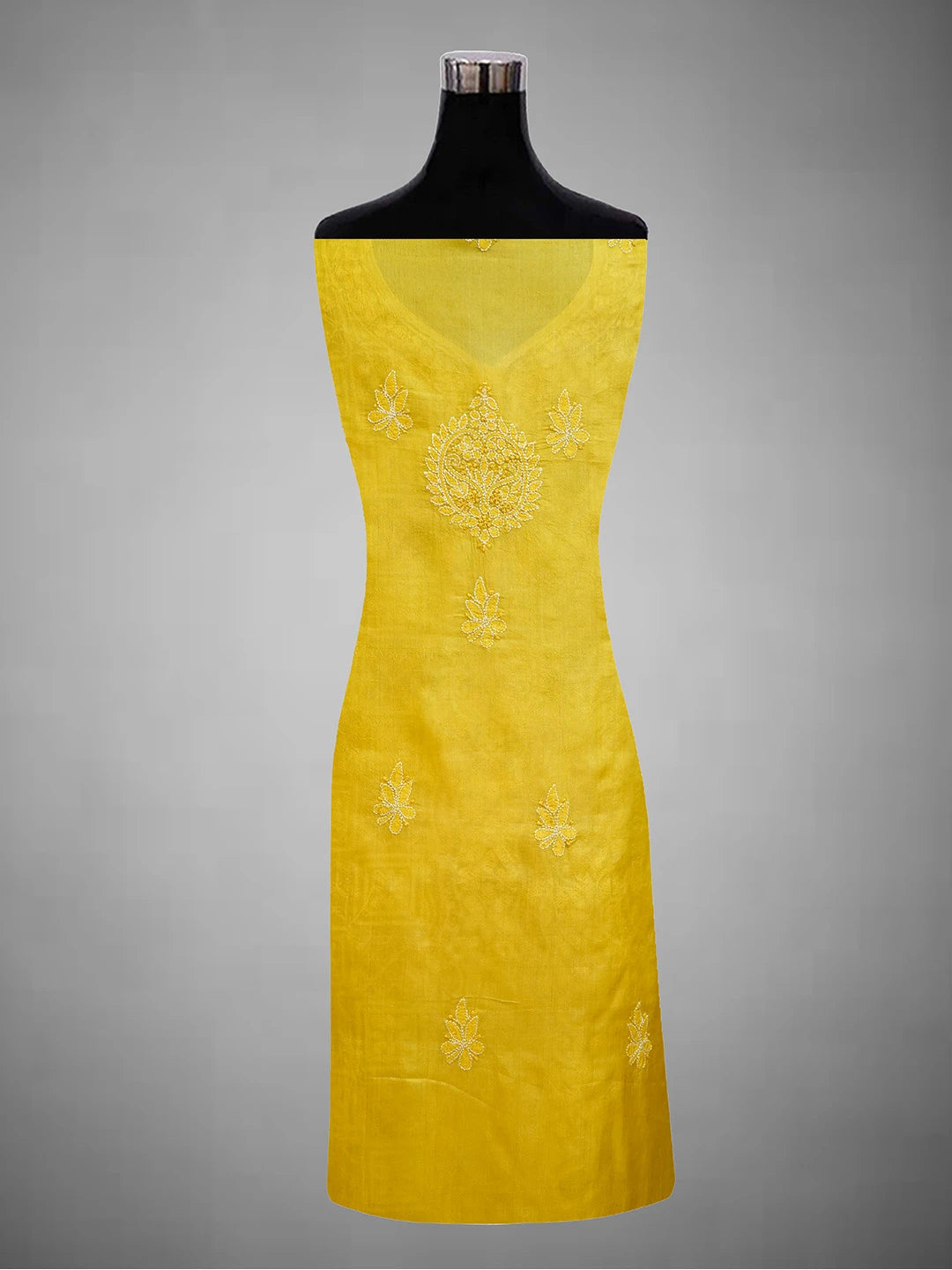 Ada Hand Embroidered Yellow Silk Lucknowi Chikankari Unstitched Suit Piece 01A691871