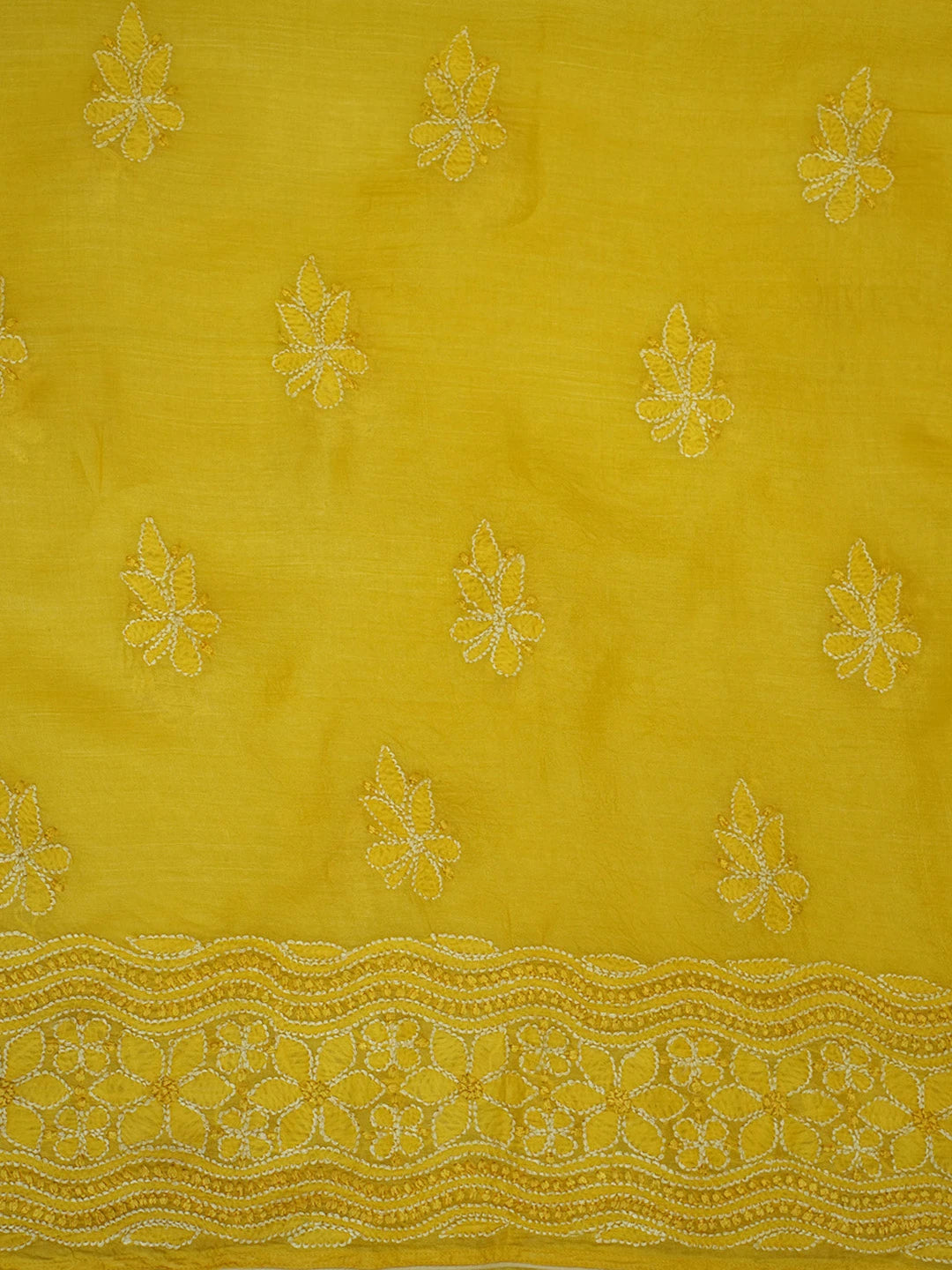 Ada Hand Embroidered Yellow Silk Lucknowi Chikankari Unstitched Suit Piece 01A691871