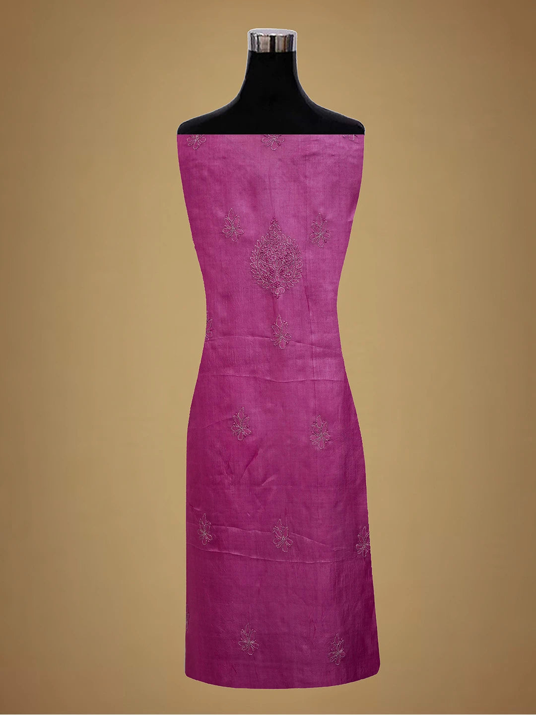 Ada Hand Embroidered Magenta Silk Lucknowi Chikankari Unstitched Suit Piece 01A691884