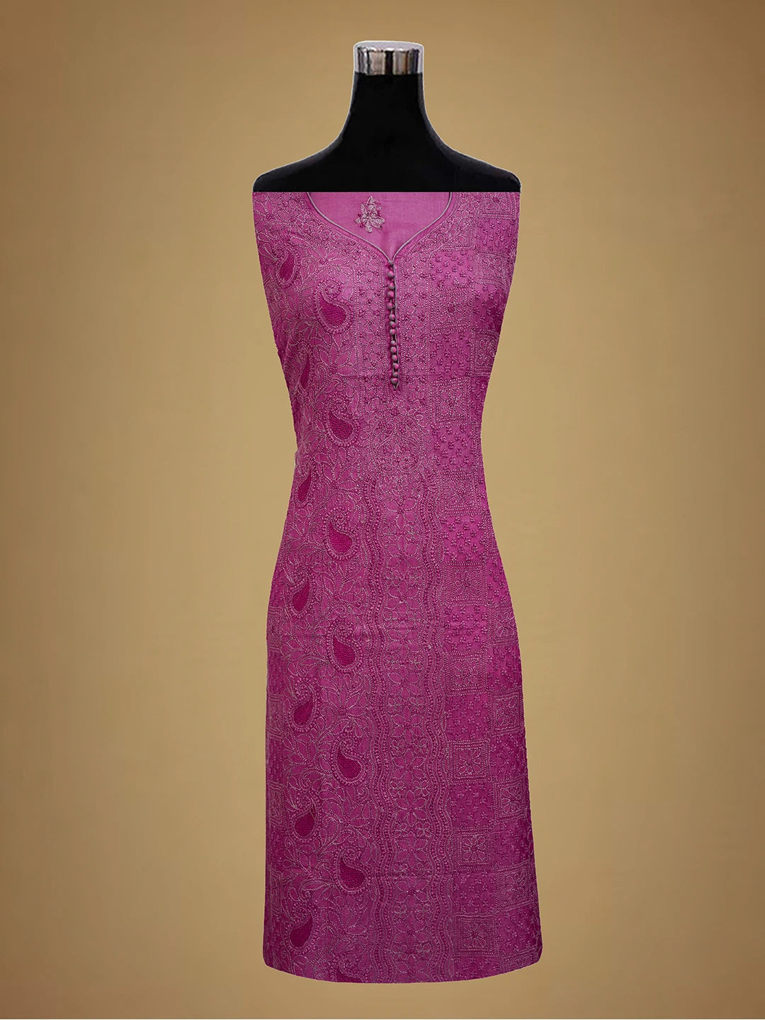 Ada Hand Embroidered Magenta Silk Lucknowi Chikankari Unstitched Suit Piece 01A691884