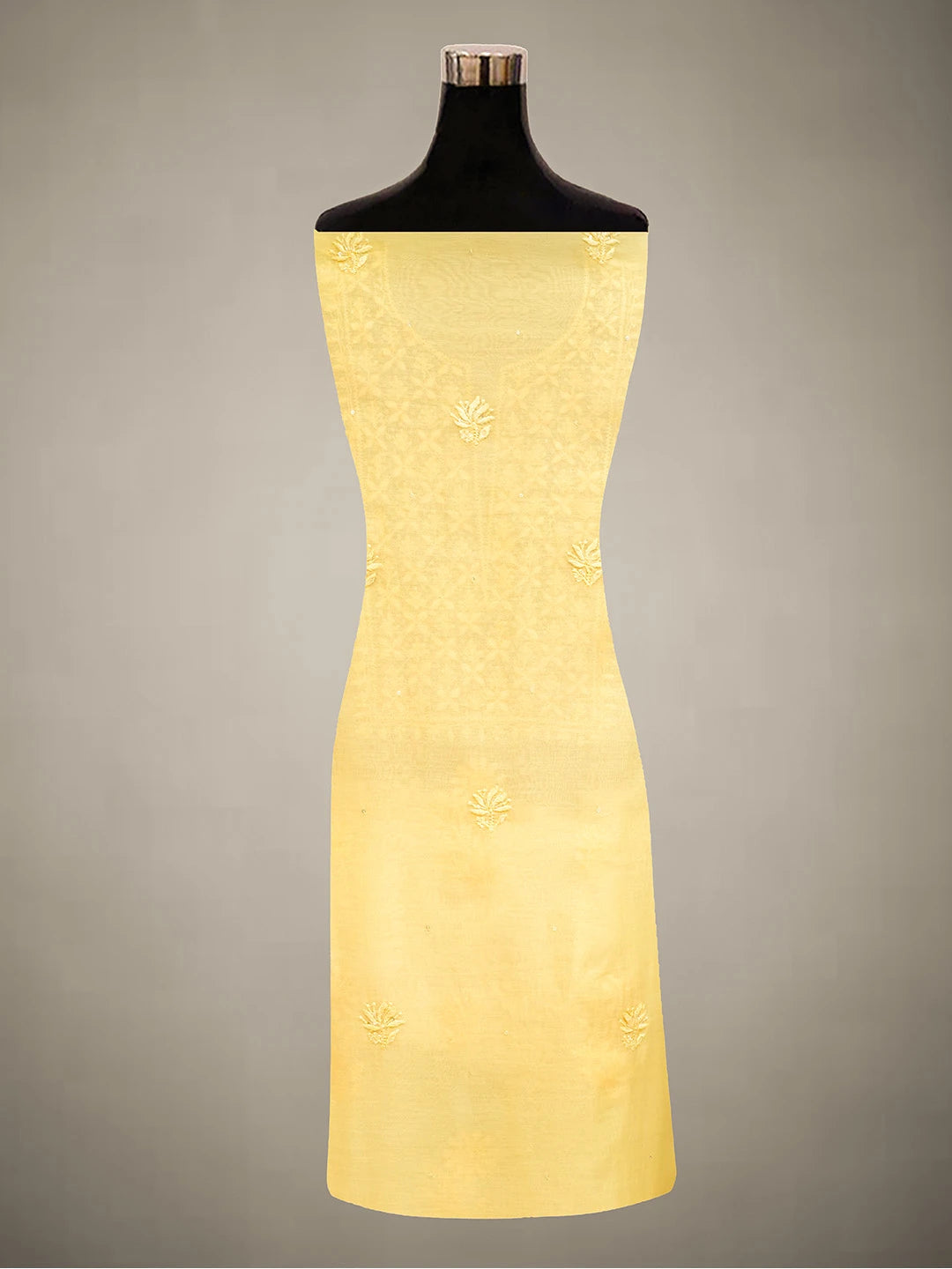 Ada Hand Embroidered Light Yellow Chanderi Lucknowi Chikankari Unstitched Kurta Dupatta Set With Zari Work 01A639152