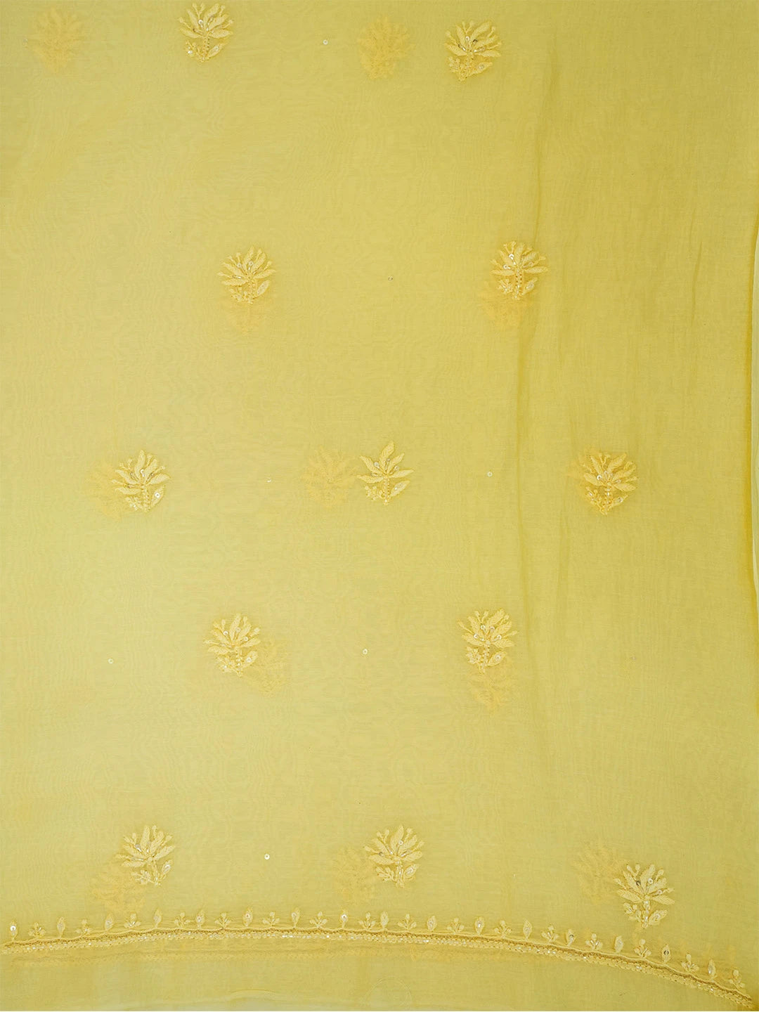Ada Hand Embroidered Light Yellow Chanderi Lucknowi Chikankari Unstitched Kurta Dupatta Set With Zari Work 01A639152
