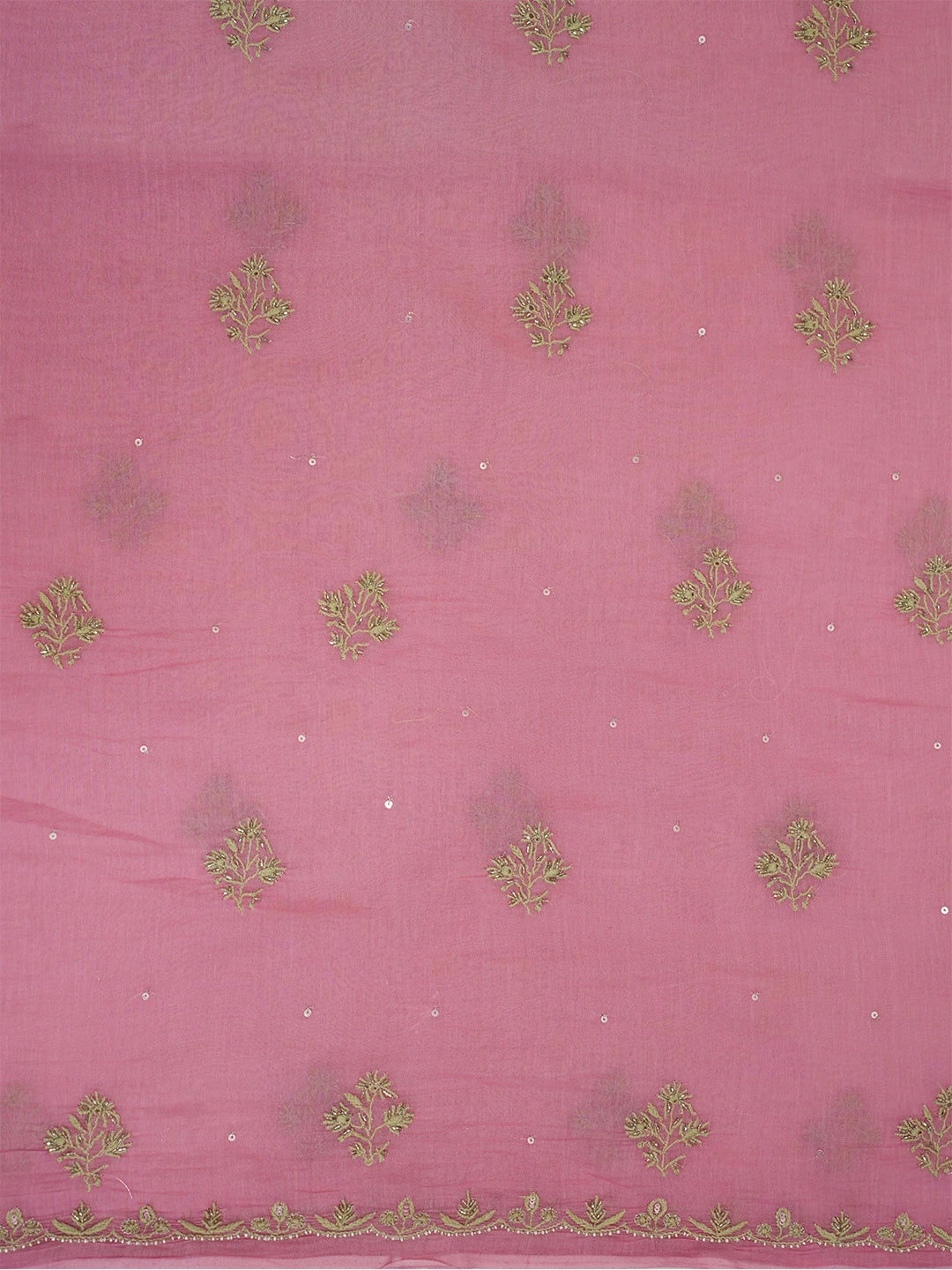 Ada Hand Embroidered Pink Chanderi Lucknowi Chikankari Unstitched Kurta Dupatta Set With Pearl Work 01A610244
