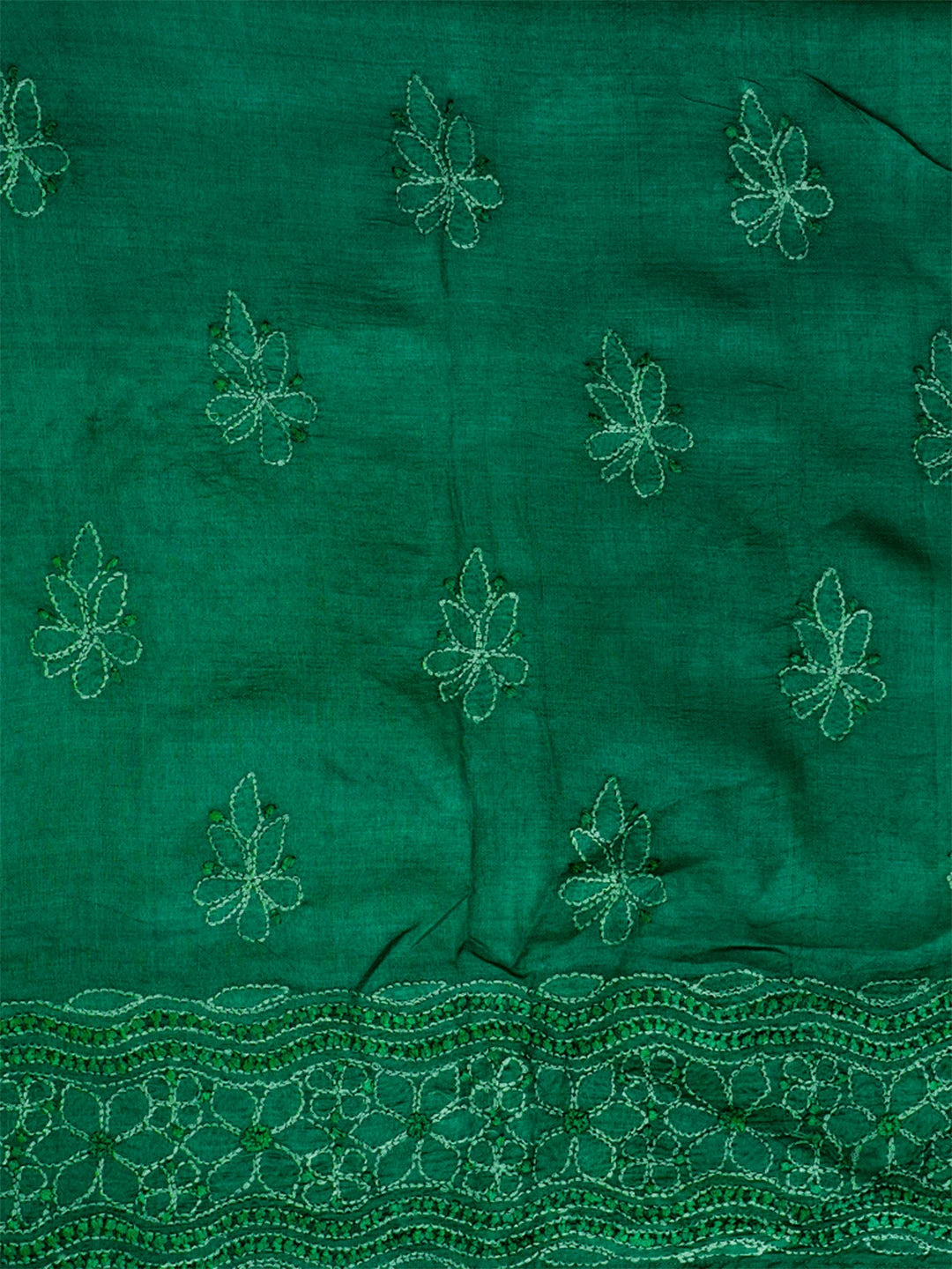 Ada Hand Embroidered Green Silk Lucknowi Chikankari Unstitched Suit Piece 01A691879