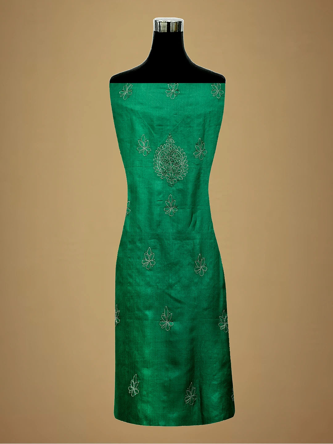 Ada Hand Embroidered Green Silk Lucknowi Chikankari Unstitched Suit Piece 01A691879