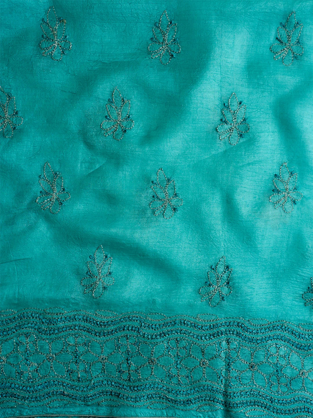 Ada Hand Embroidered Blue Silk Lucknowi Chikankari Unstitched Suit Piece 01A691899