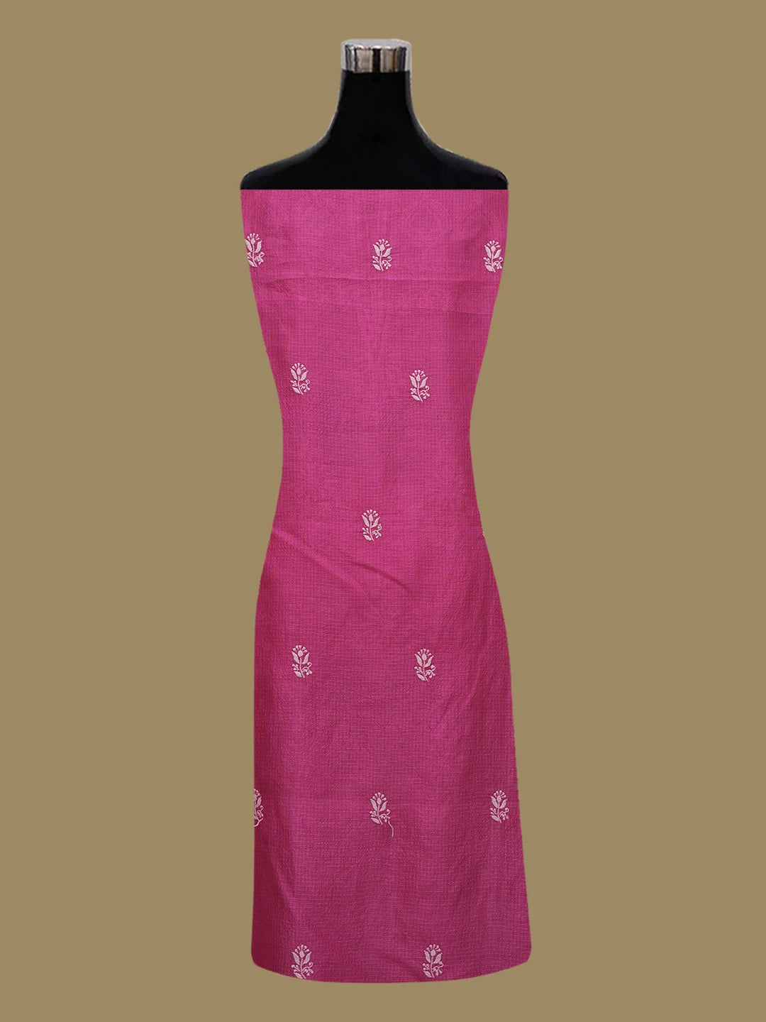 Ada Hand Embroidered Magenta Kota Silk Lucknowi Chikankari Unstitched Kurta Dupatta Set 01A662222