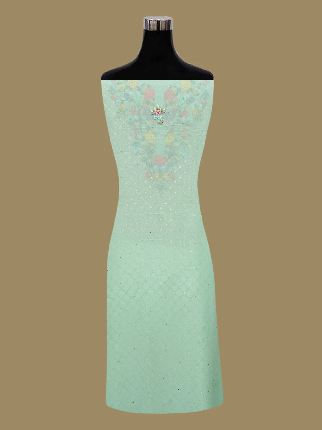 Ada Hand Embroidered Sea Green Viscose Georgette Lucknowi Chikankari Unstitched Kurta Dupatta Set With Parsi Work 01A622959