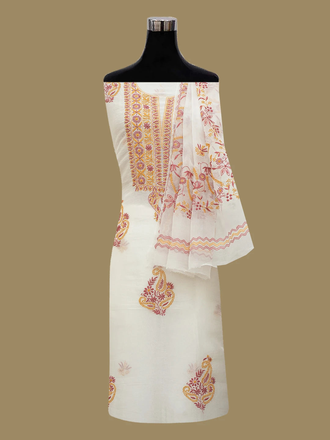 Ada Hand Embroidered Off White Organza Lucknowi Chikankari Unstitched Kurta Dupatta Set 01A681930