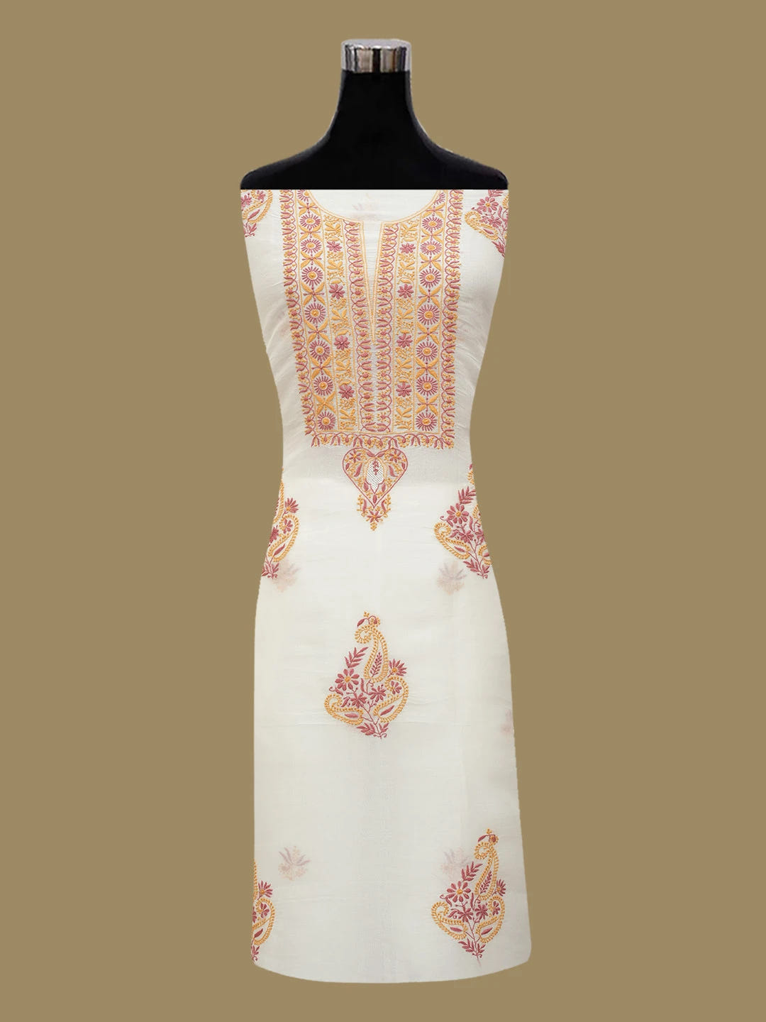 Ada Hand Embroidered Off White Organza Lucknowi Chikankari Unstitched Kurta Dupatta Set 01A681930