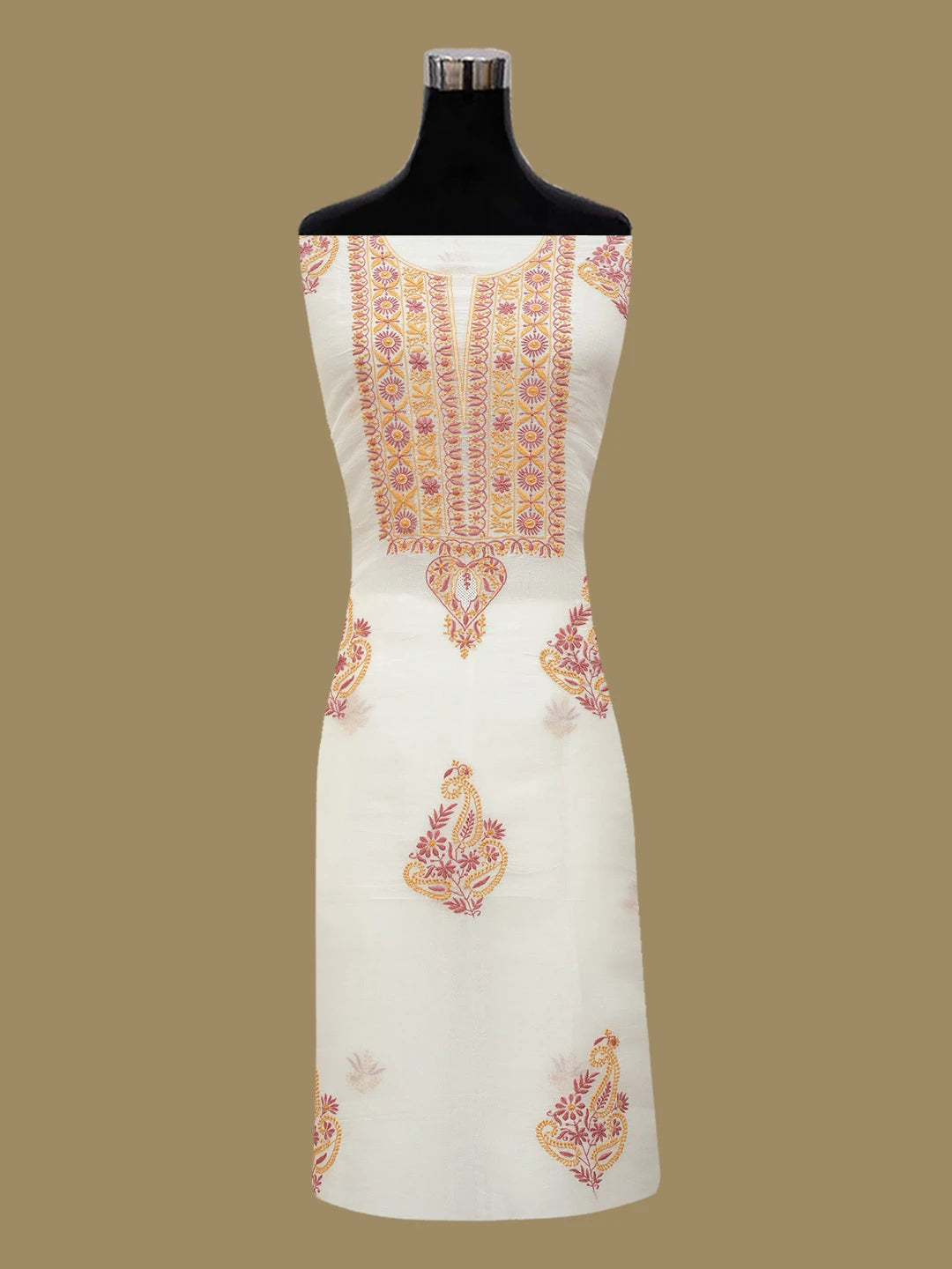 Ada Hand Embroidered Off White Organza Lucknowi Chikankari Unstitched Kurta Dupatta Set 01A681930