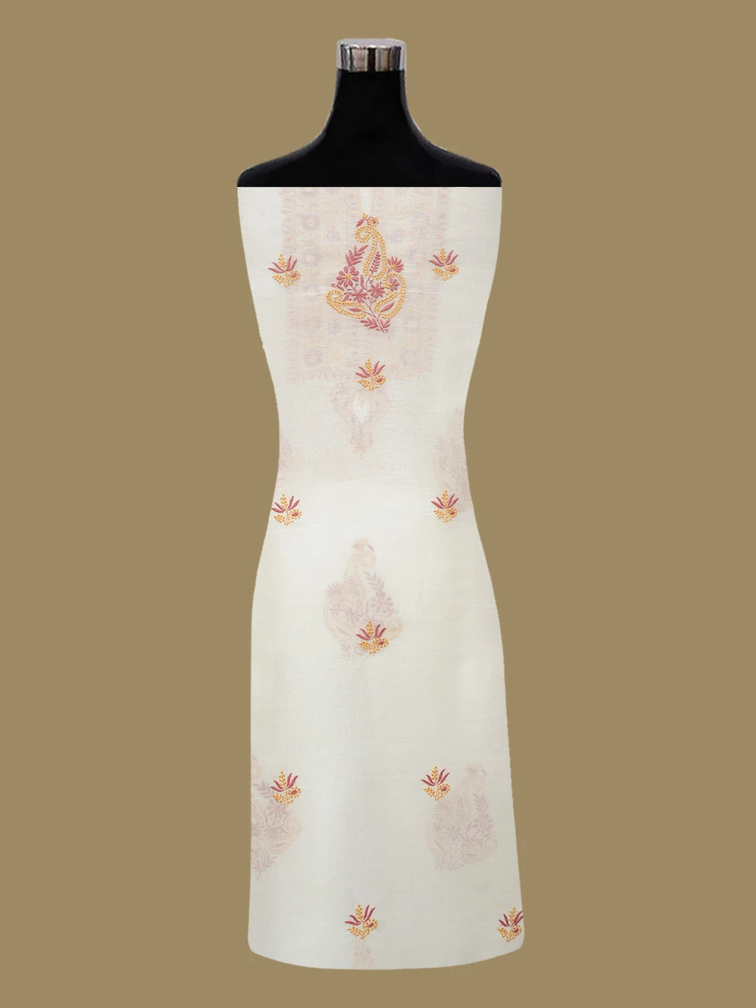 Ada Hand Embroidered Off White Organza Lucknowi Chikankari Unstitched Kurta Dupatta Set 01A681930