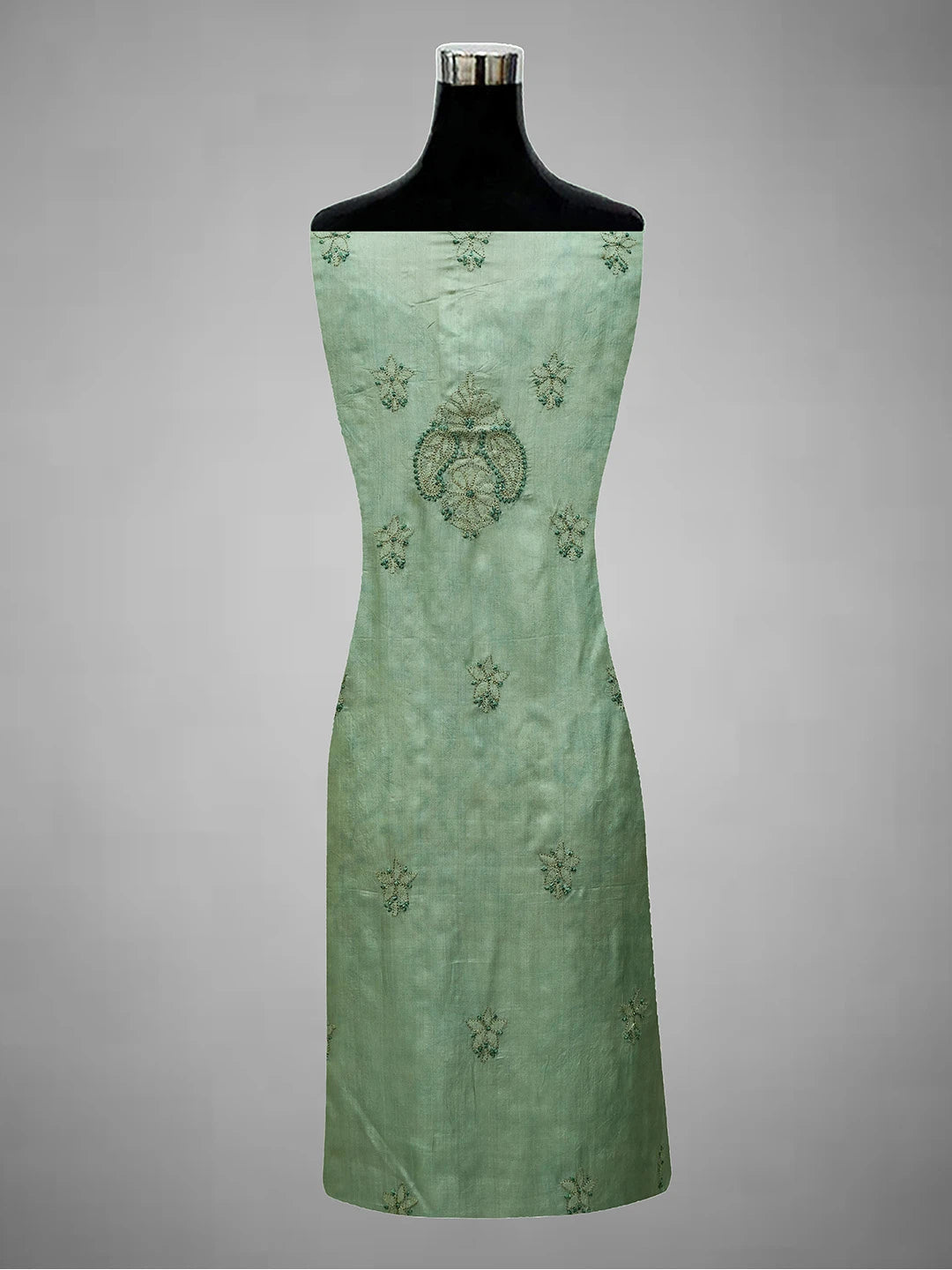Ada Hand Embroidered Pista Green Silk Lucknowi Chikankari Unstitched Suit Piece 01A691862