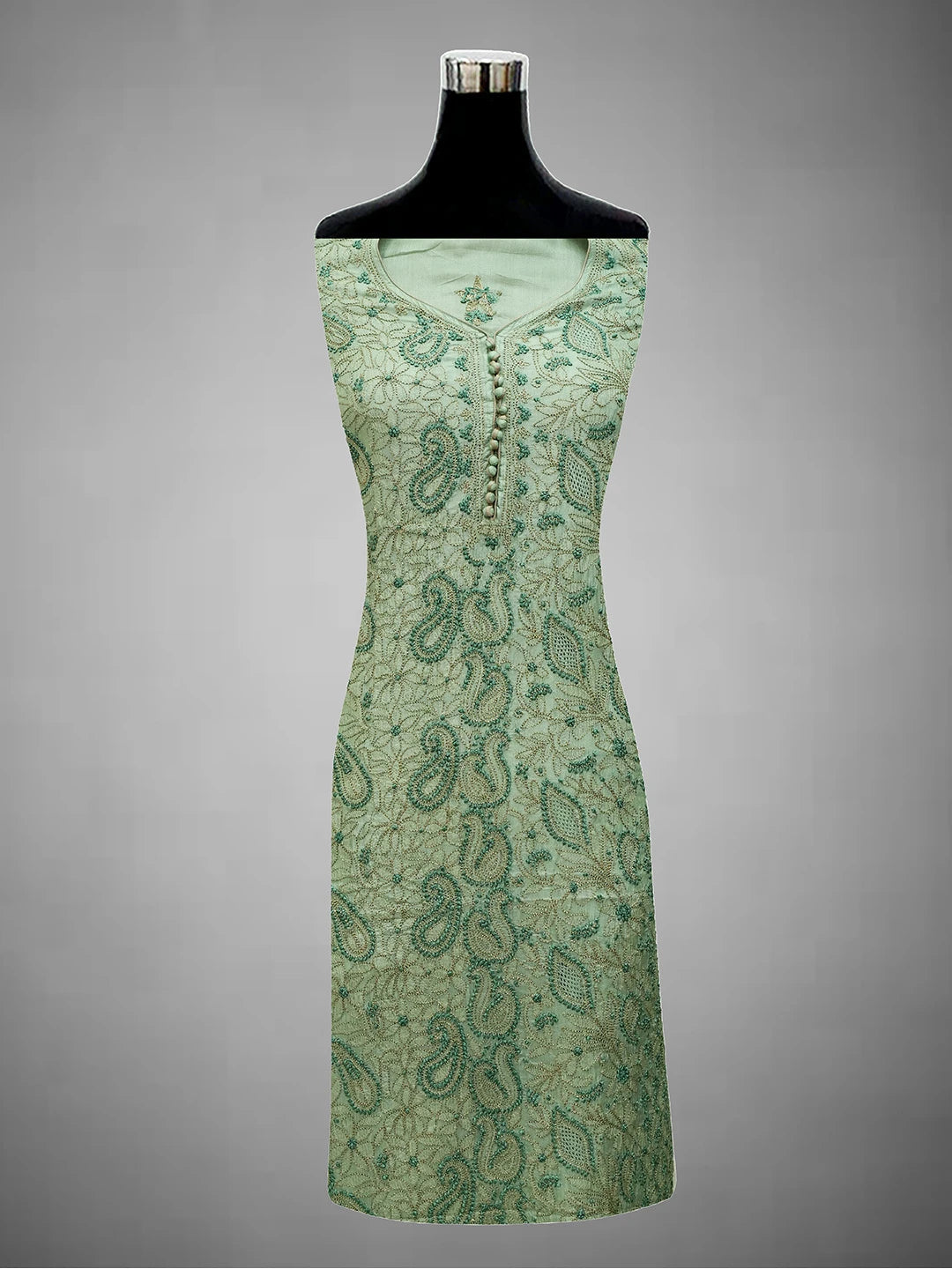 Ada Hand Embroidered Pista Green Silk Lucknowi Chikankari Unstitched Suit Piece 01A691862