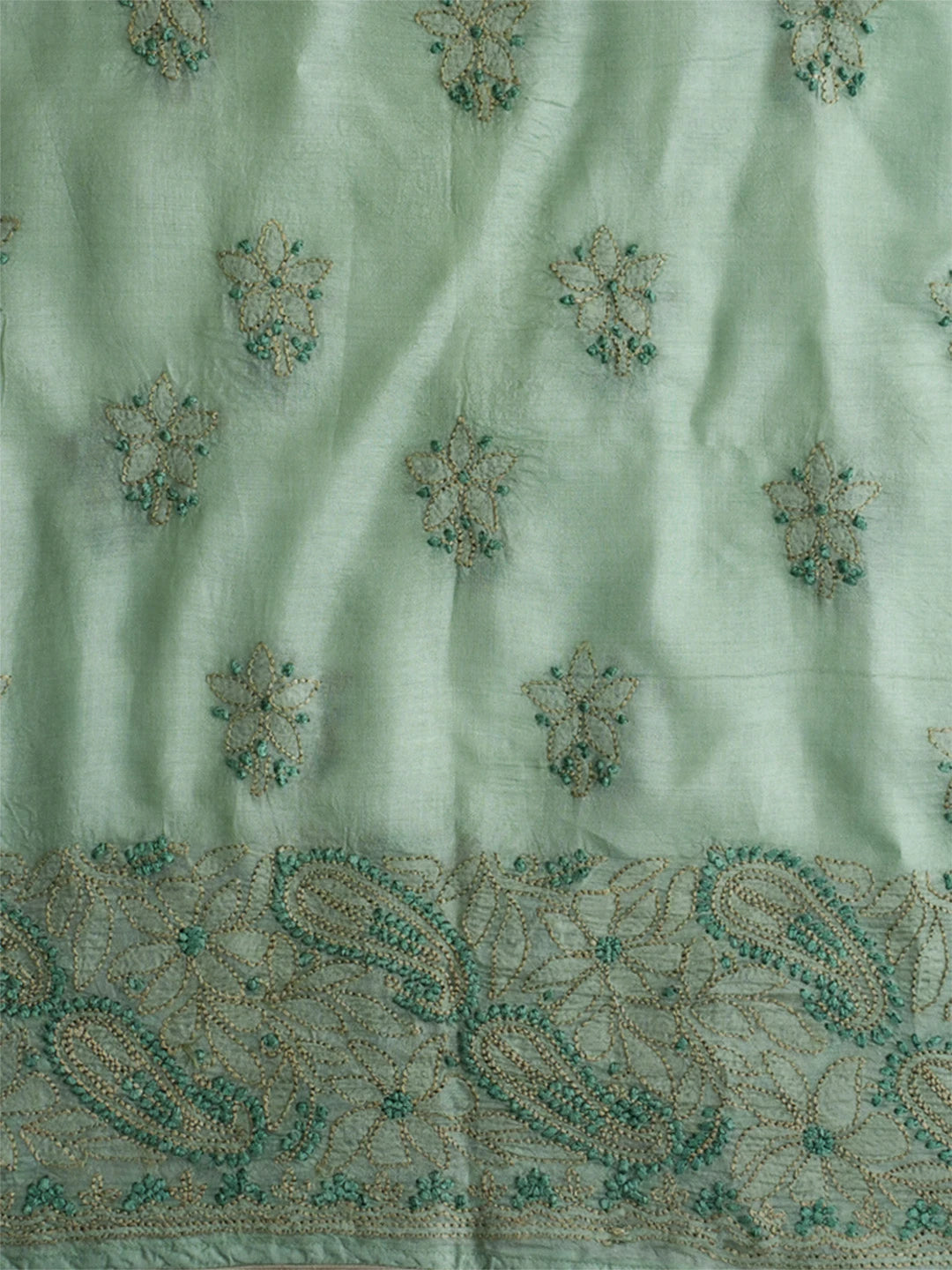 Ada Hand Embroidered Pista Green Silk Lucknowi Chikankari Unstitched Suit Piece 01A691862