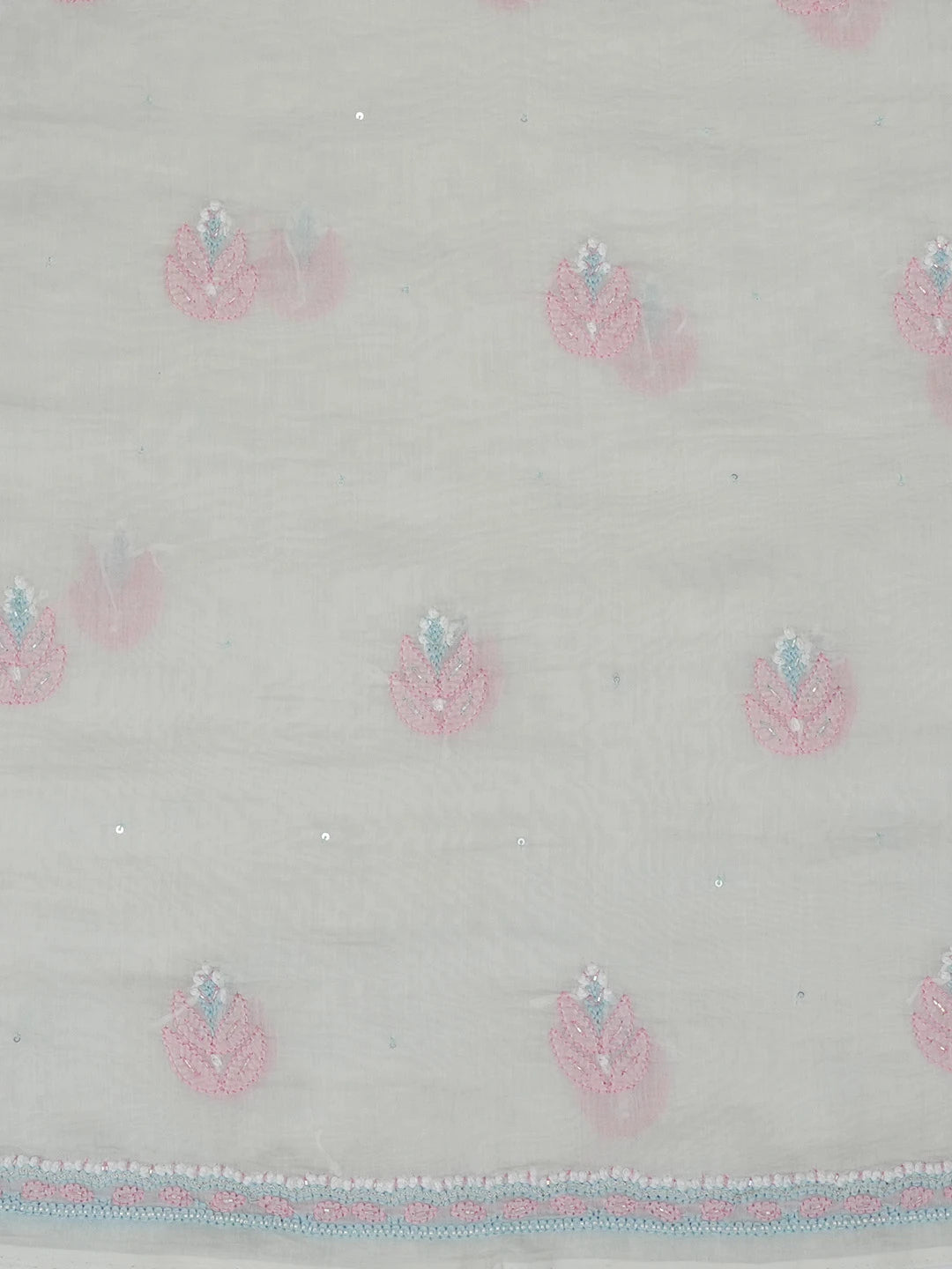 Ada Hand Embroidered Alice Blue Chanderi Lucknowi Chikankari Unstitched Kurta Dupatta Set With Cutdana Work 01A610199