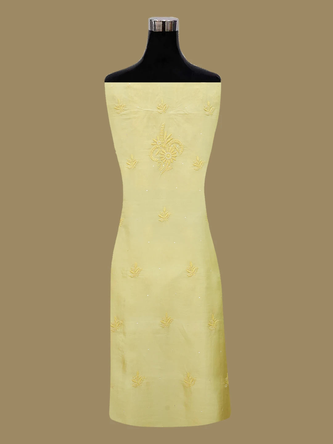 Ada Hand Embroidered Lime Green Muslin Lucknowi Chikankari Unstitched Kurta Dupatta Set With Cutdana Work 01A496716
