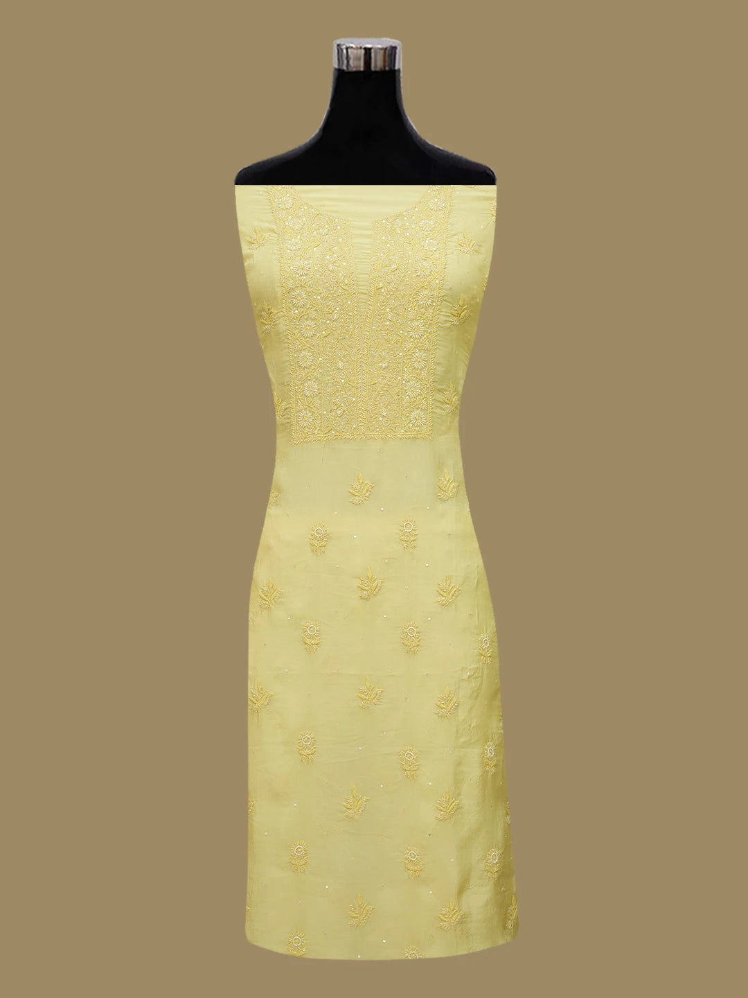 Ada Hand Embroidered Lime Green Muslin Lucknowi Chikankari Unstitched Kurta Dupatta Set With Cutdana Work 01A496716