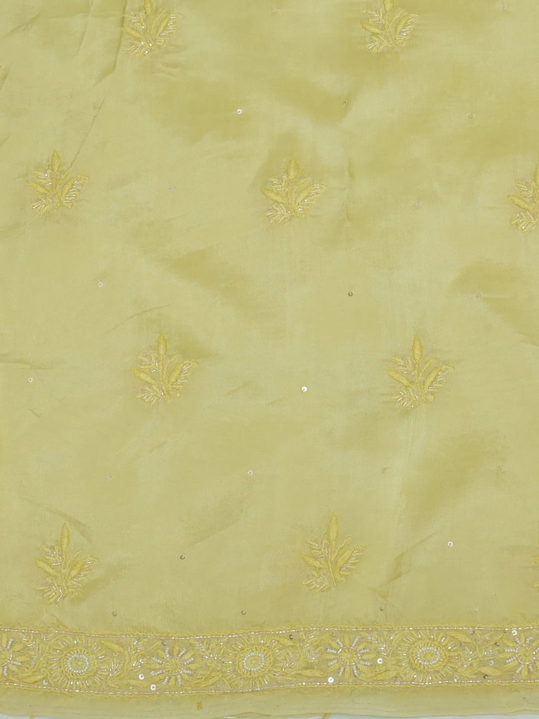 Ada Hand Embroidered Lime Green Muslin Lucknowi Chikankari Unstitched Kurta Dupatta Set With Cutdana Work 01A496716