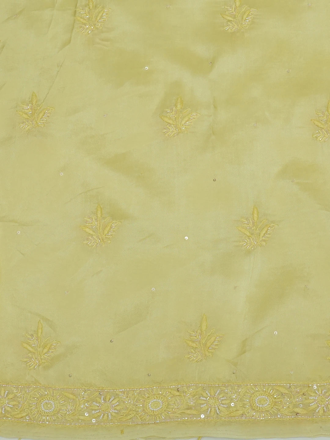 Ada Hand Embroidered Lime Green Muslin Lucknowi Chikankari Unstitched Kurta Dupatta Set With Cutdana Work 01A496716