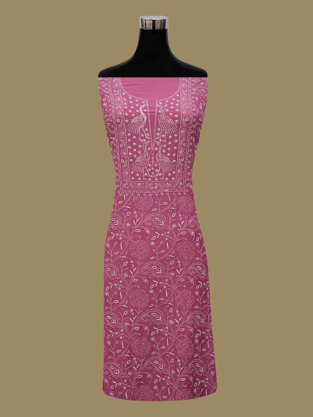 Ada Hand Embroidered Pink Muslin Lucknowi Chikankari Unstitched Kurta Dupatta Set 01A643190
