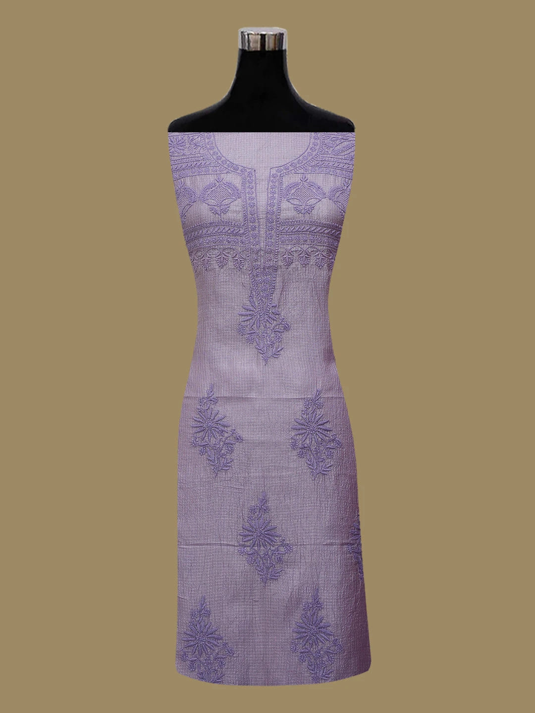 Ada Hand Embroidere Mauve Kota Silk Lucknowi Chikankari Unstitched Kurta Dupatta Set 01A664933