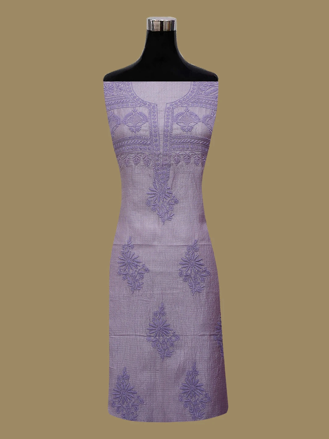 Ada Hand Embroidere Mauve Kota Silk Lucknowi Chikankari Unstitched Kurta Dupatta Set 01A664933