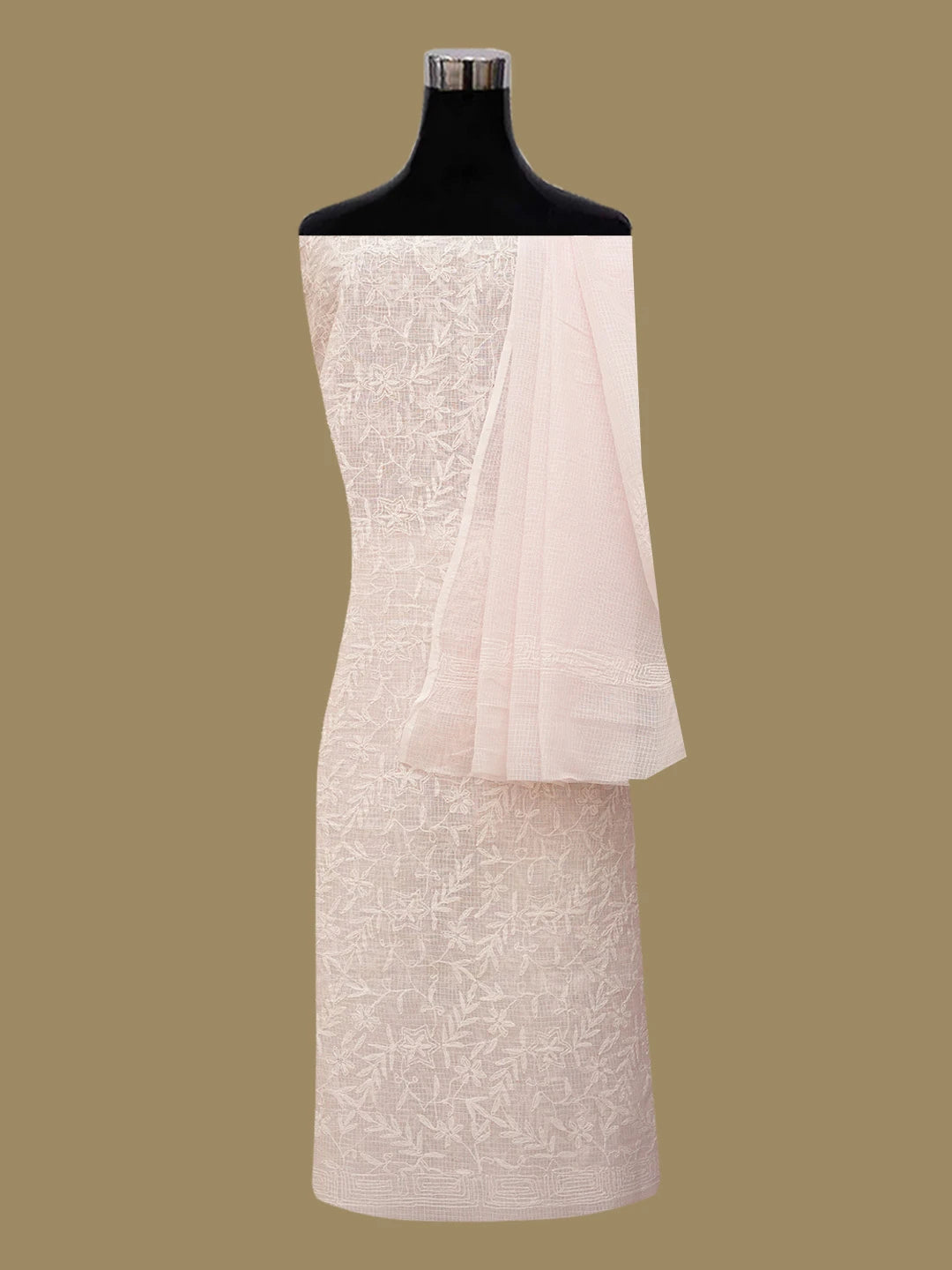 Ada Hand Embroidere Pink Kota Lucknowi Chikankari Unstitched Kurta Dupatta Set 01A458759