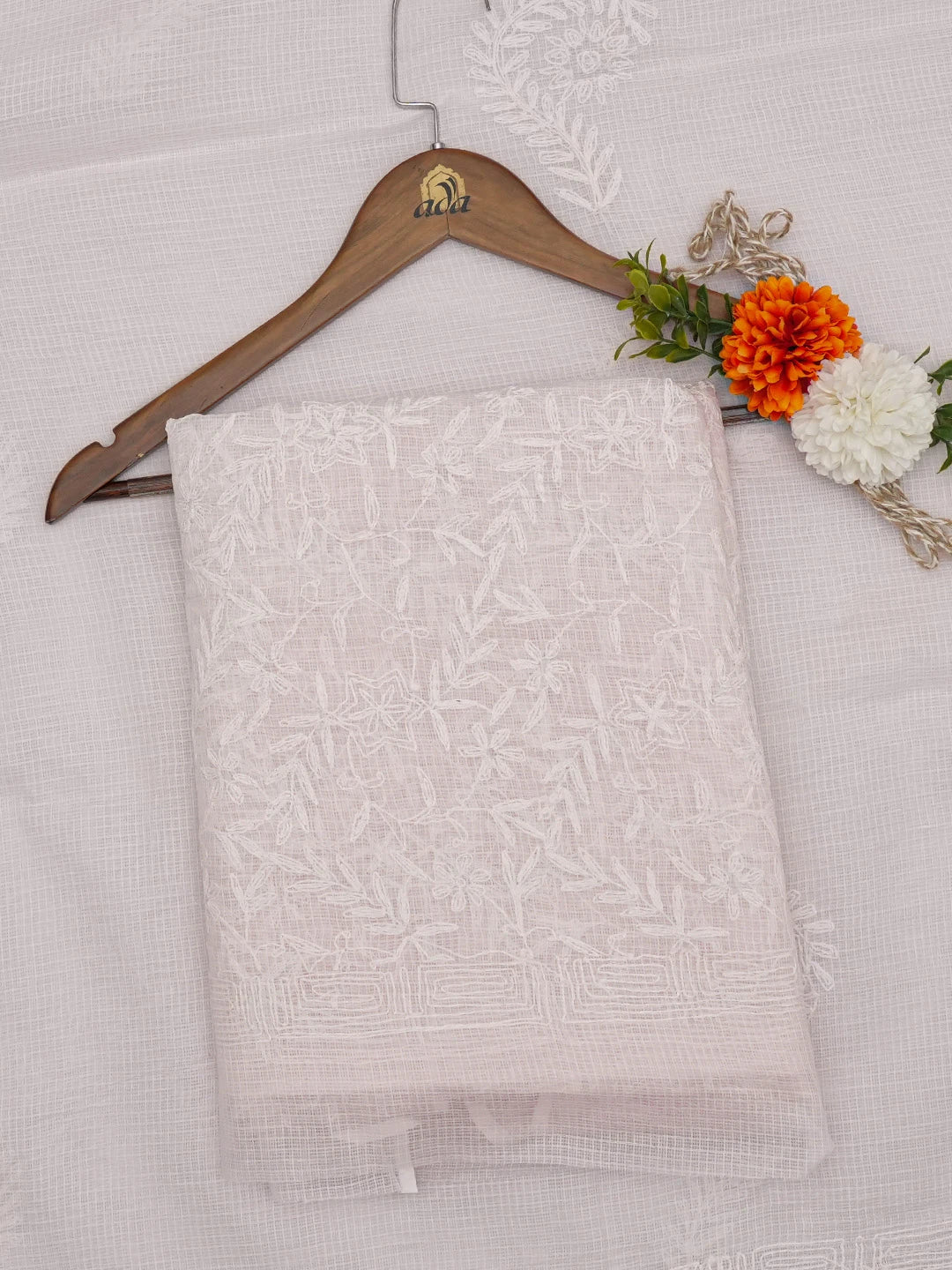 Ada Hand Embroidere Pink Kota Lucknowi Chikankari Unstitched Kurta Dupatta Set 01A458759