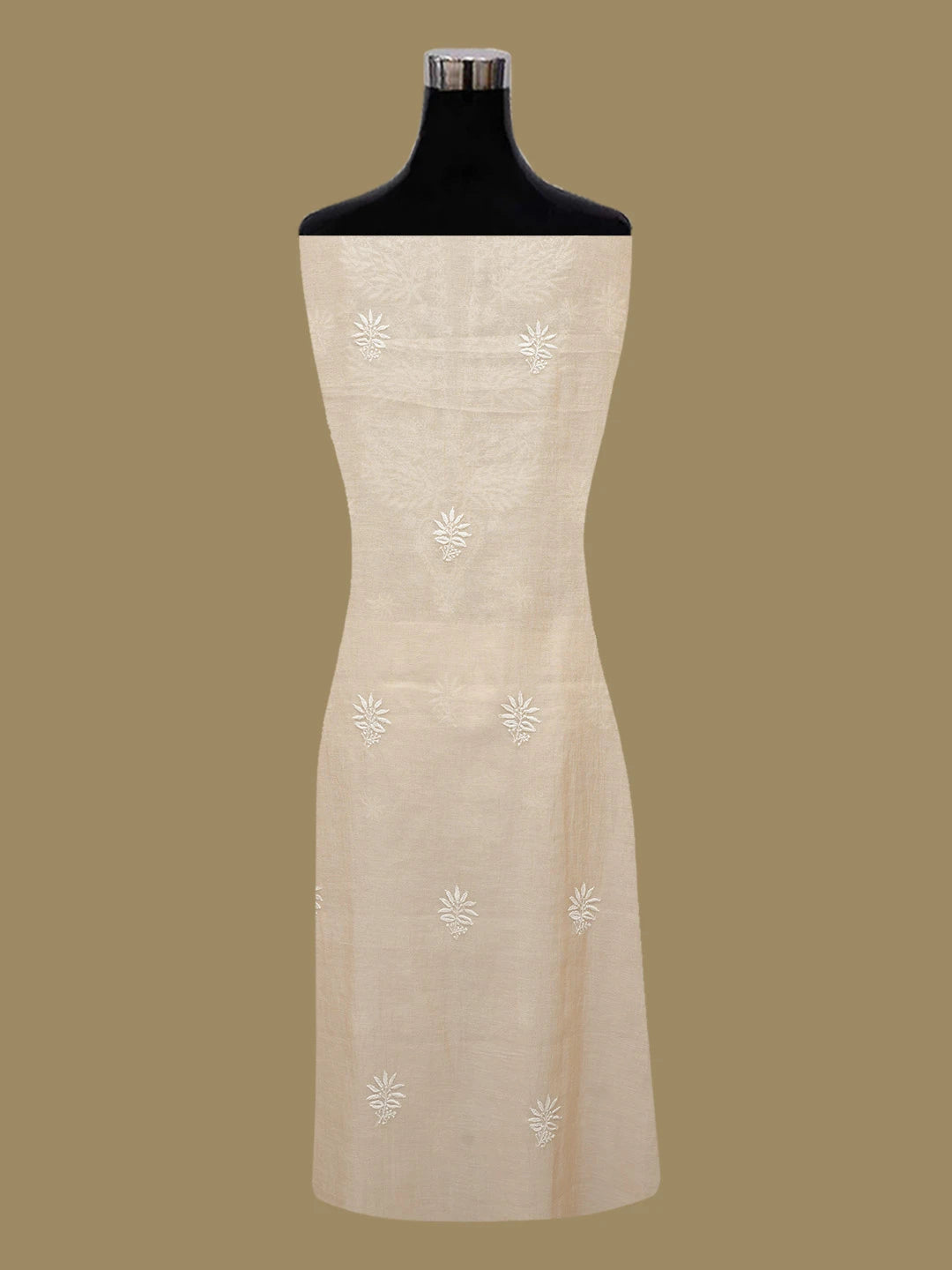 Ada Hand Embroidered Fawn Tissue Lucknowi Chikankari Unstitched Kurta Dupatta Set 01A584636