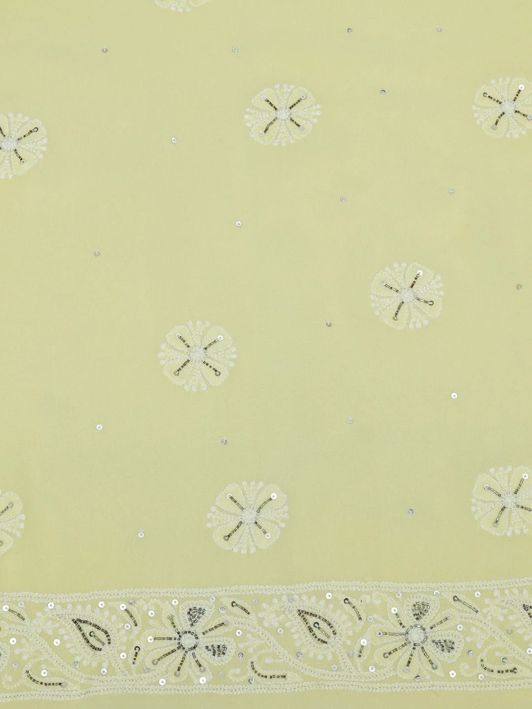 Ada Hand Embroidered Lemon Pure Georgette Lucknowi Chikankari Unstitched Kurta Dupatta Set With Muqaish Work 01A355449