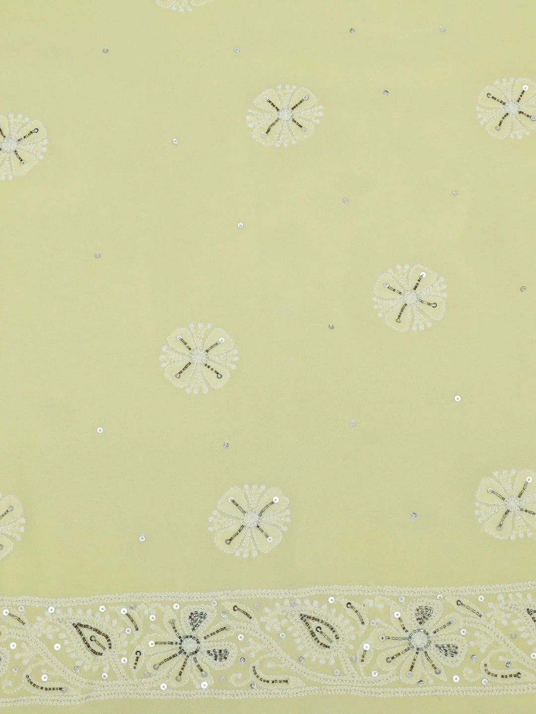 Ada Hand Embroidered Lemon Pure Georgette Lucknowi Chikankari Unstitched Kurta Dupatta Set With Muqaish Work 01A355449