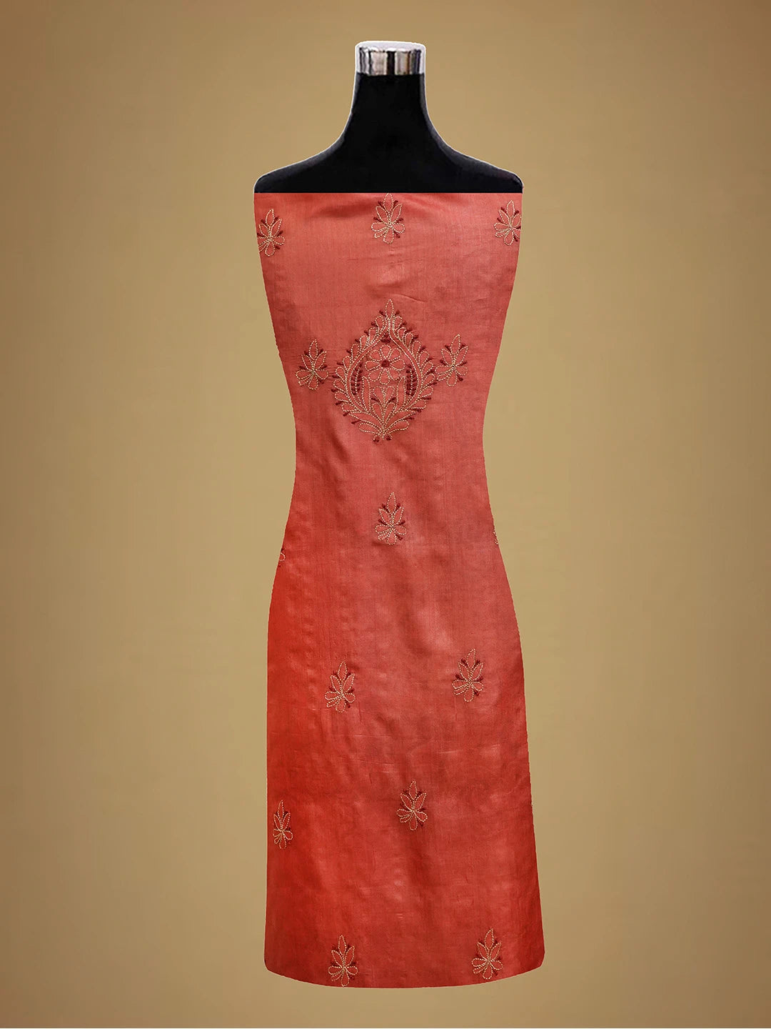 Ada Hand Embroidered Persian Rust Silk Lucknowi Chikankari Unstitched Suit Piece 01A691874