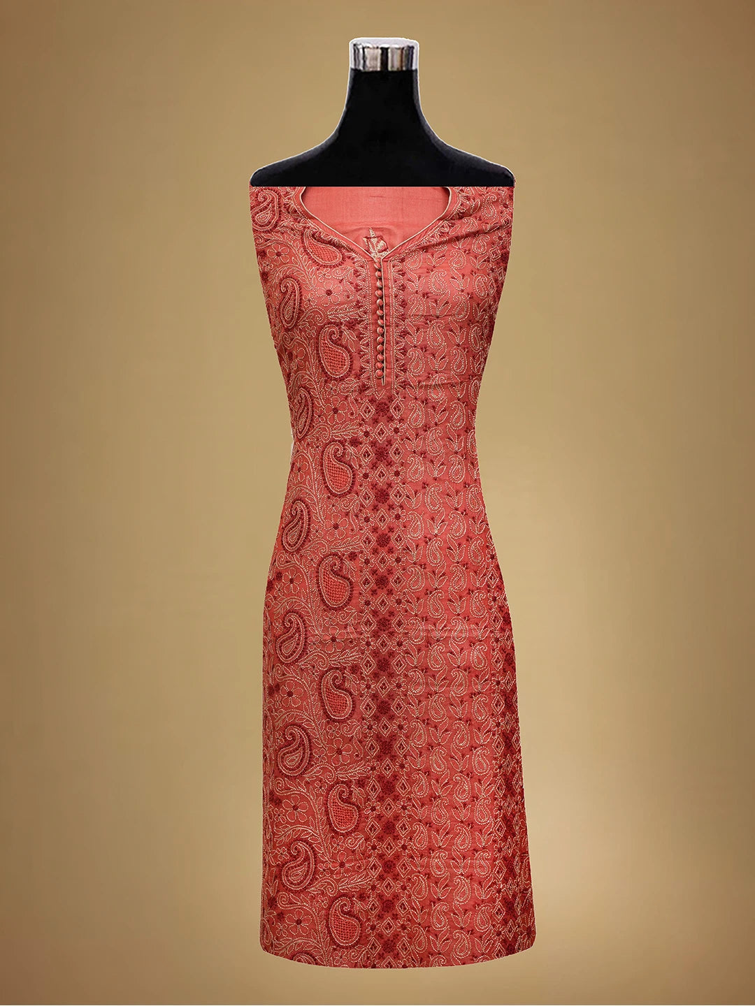 Ada Hand Embroidered Persian Rust Silk Lucknowi Chikankari Unstitched Suit Piece 01A691874