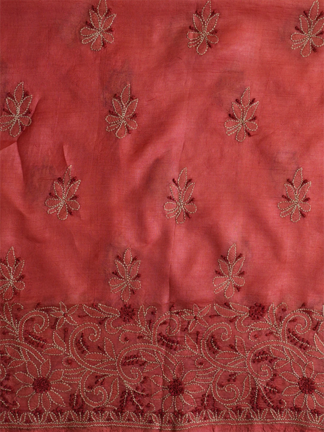 Ada Hand Embroidered Persian Rust Silk Lucknowi Chikankari Unstitched Suit Piece 01A691874