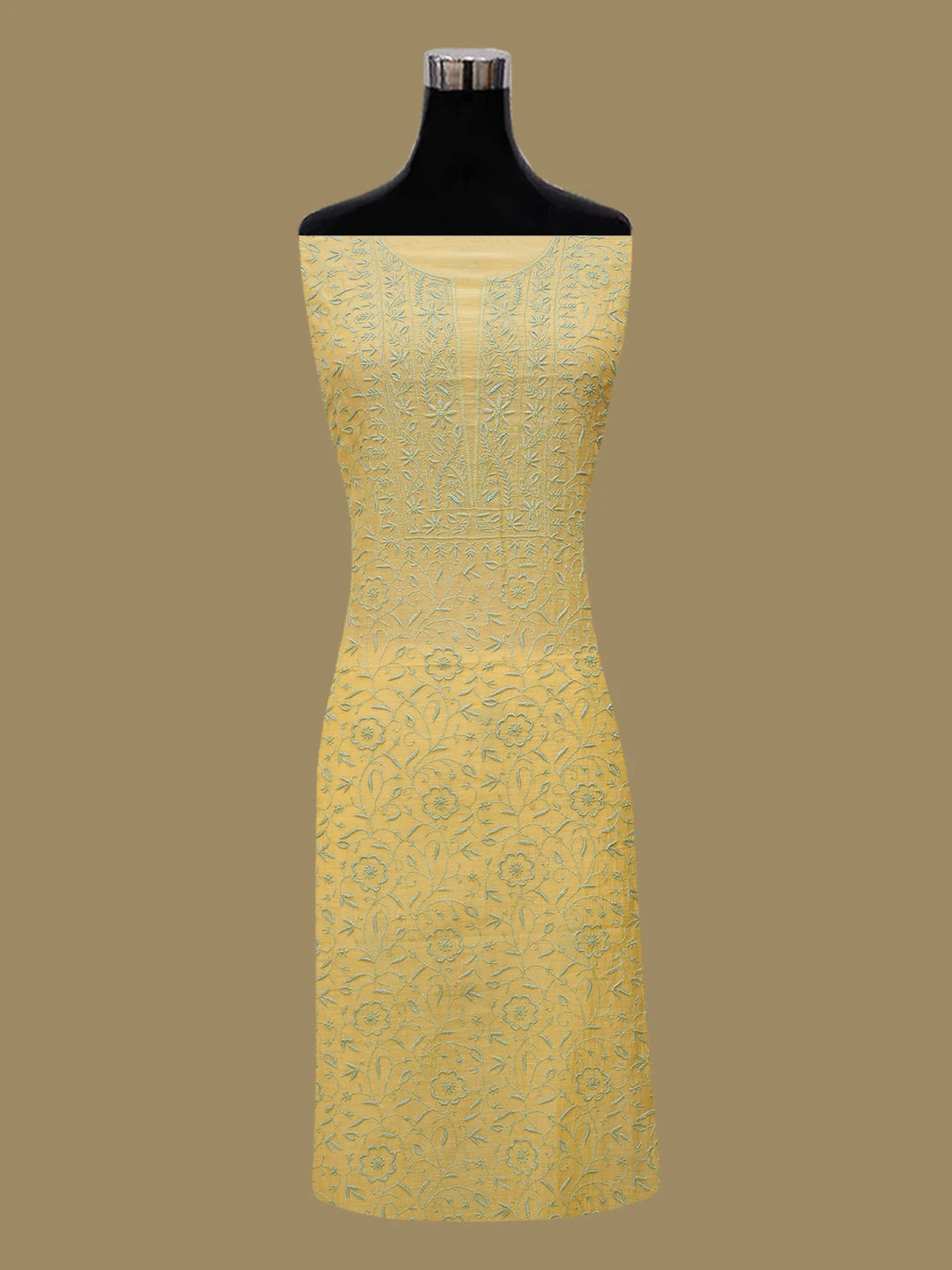 Ada Hand Embroidered Yellow Chanderi Lucknowi Chikankari Unstitched Kurta Dupatta Set 01A685718