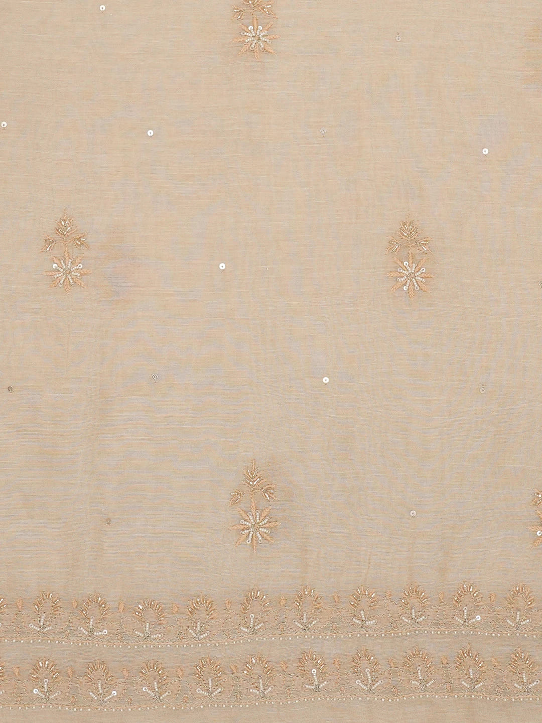 Ada Hand Embroidered Fawn Tissue Lucknowi Chikankari Unstitched Kurta Dupatta Set With Cutdana Work 01A653790