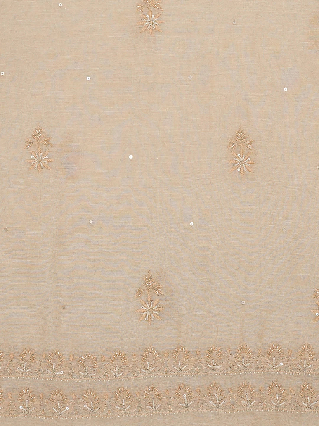 Ada Hand Embroidered Fawn Tissue Lucknowi Chikankari Unstitched Kurta Dupatta Set With Cutdana Work 01A653790