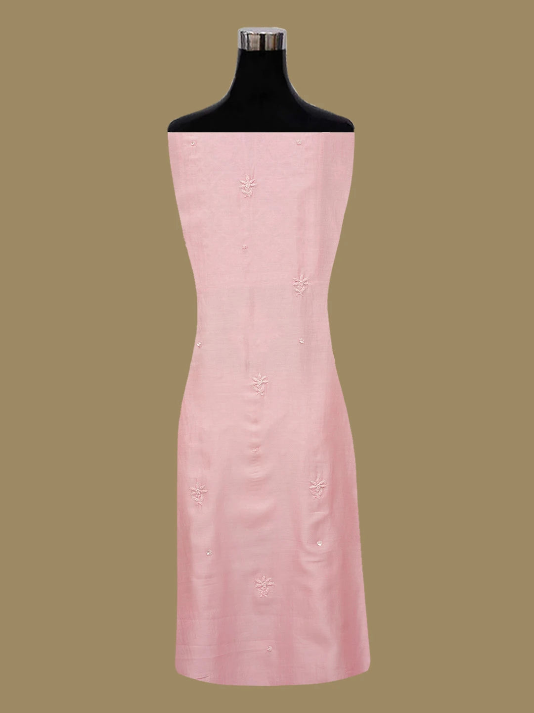 Ada Hand Embroidered Pink Chanderi Lucknowi Chikankari Unstitched Kurta Dupatta Set With Cutdana Work 01A576323
