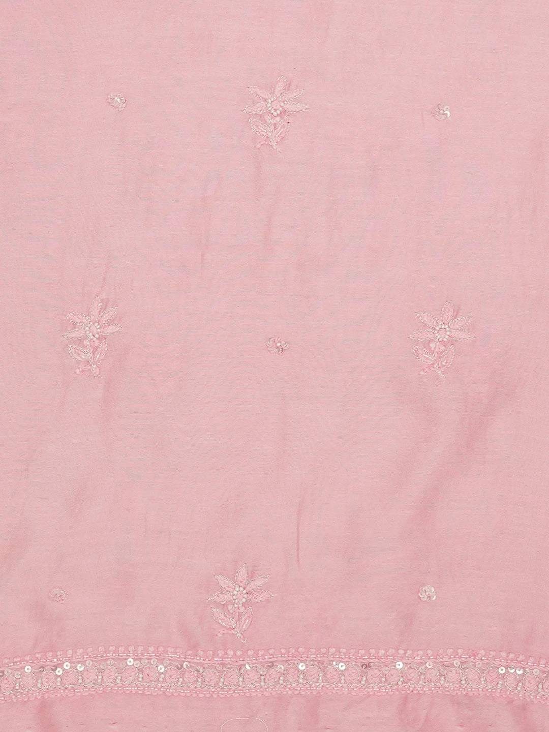 Ada Hand Embroidered Pink Chanderi Lucknowi Chikankari Unstitched Kurta Dupatta Set With Cutdana Work 01A576323