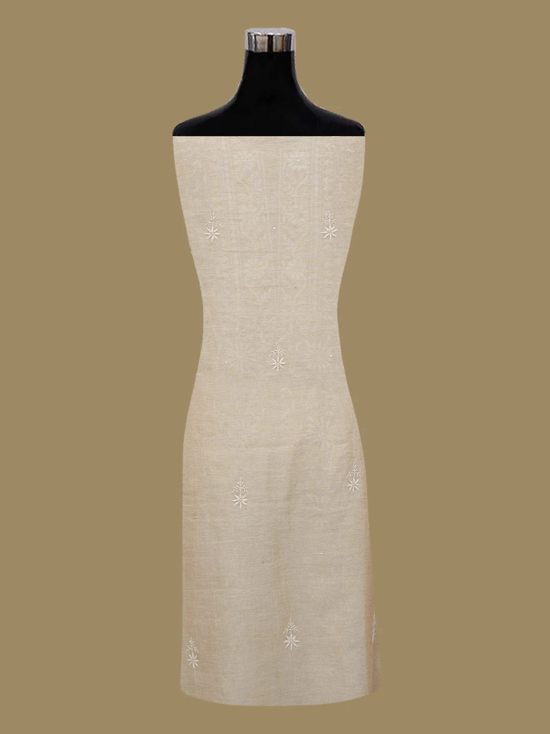 Ada Hand Embroidered Fawn Tissue Lucknowi Chikankari Unstitched Kurta Dupatta Set With Zari Work 01A630049
