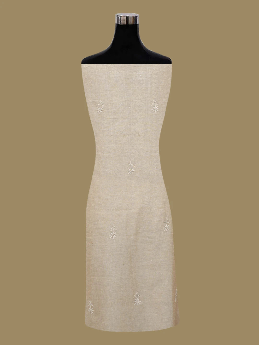 Ada Hand Embroidered Fawn Tissue Lucknowi Chikankari Unstitched Kurta Dupatta Set With Zari Work 01A630049