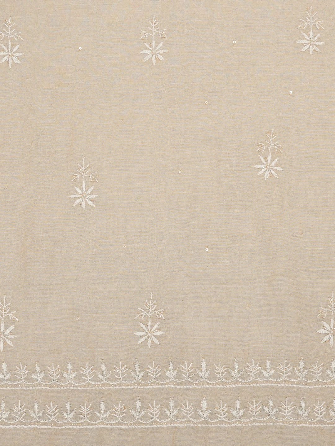 Ada Hand Embroidered Fawn Tissue Lucknowi Chikankari Unstitched Kurta Dupatta Set With Zari Work 01A630049
